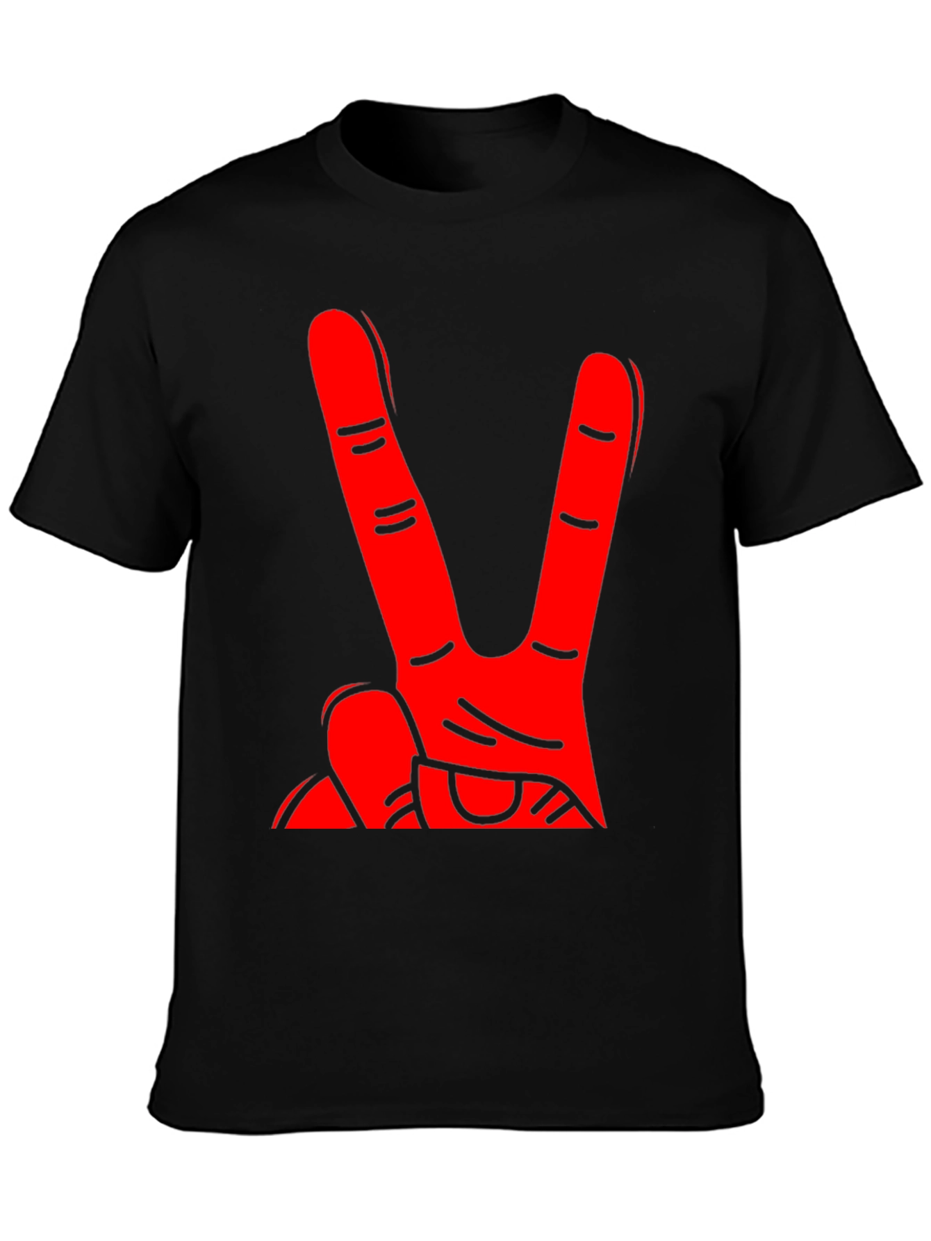 Red Hand Peace Sign Black T-Shirt