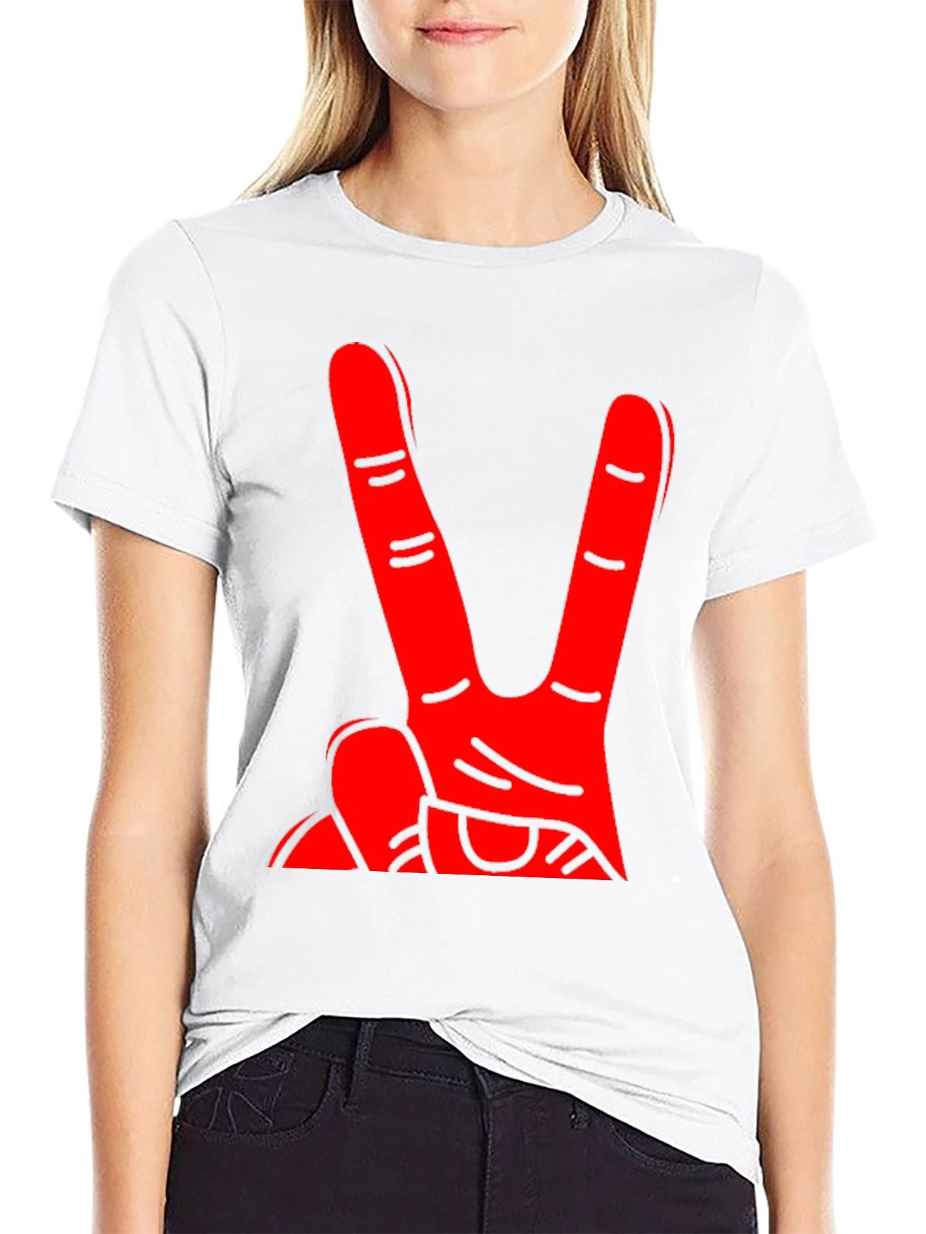 Red Hand Peace Sign Black T-Shirt