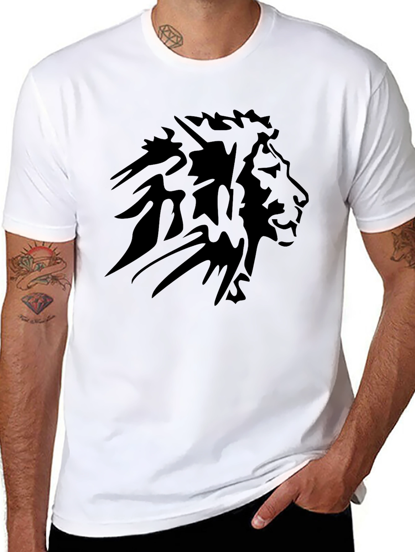 Mens Black Lion Graphic Tee - Short Sleeve
