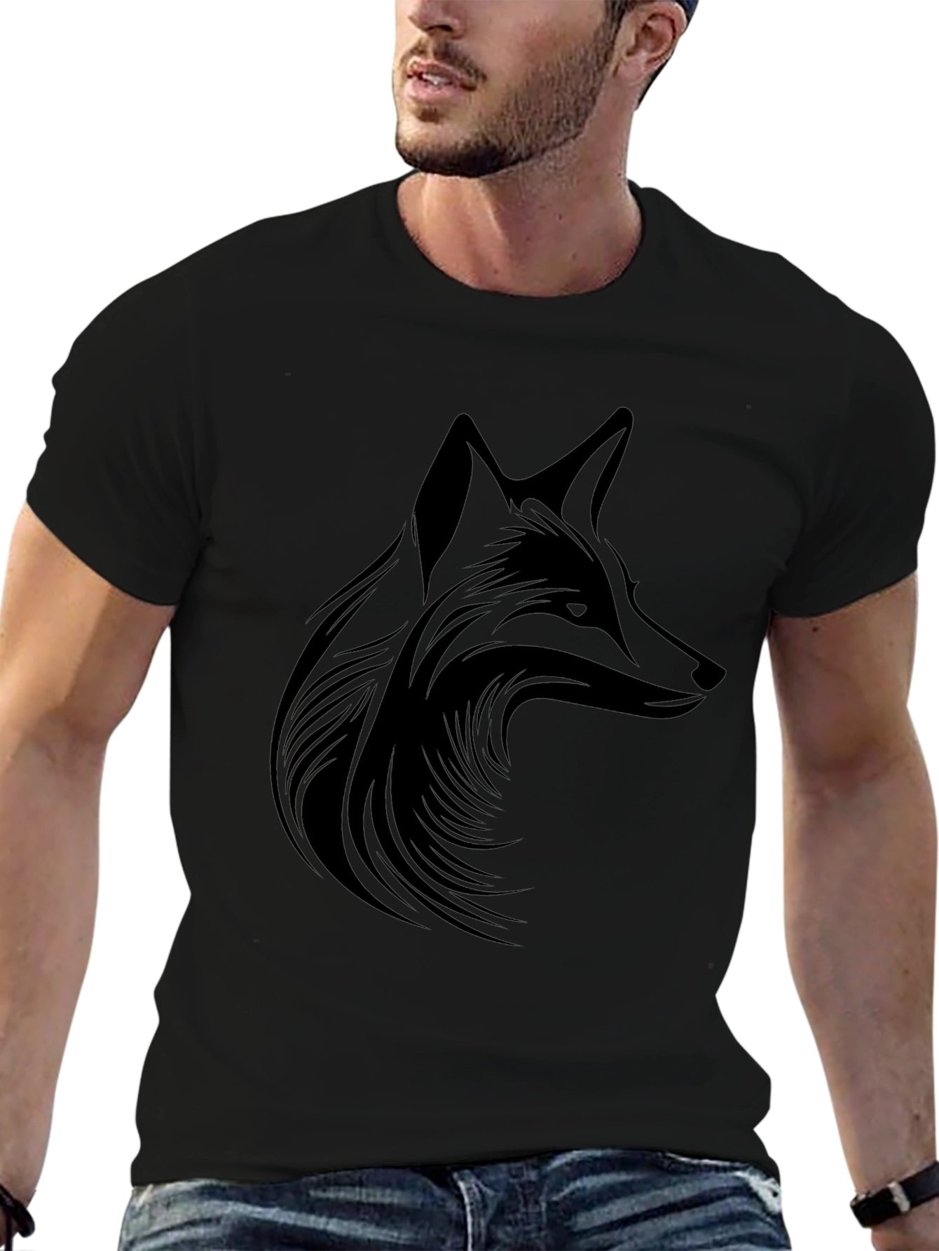 Fox Graphic Print Black T-Shirt