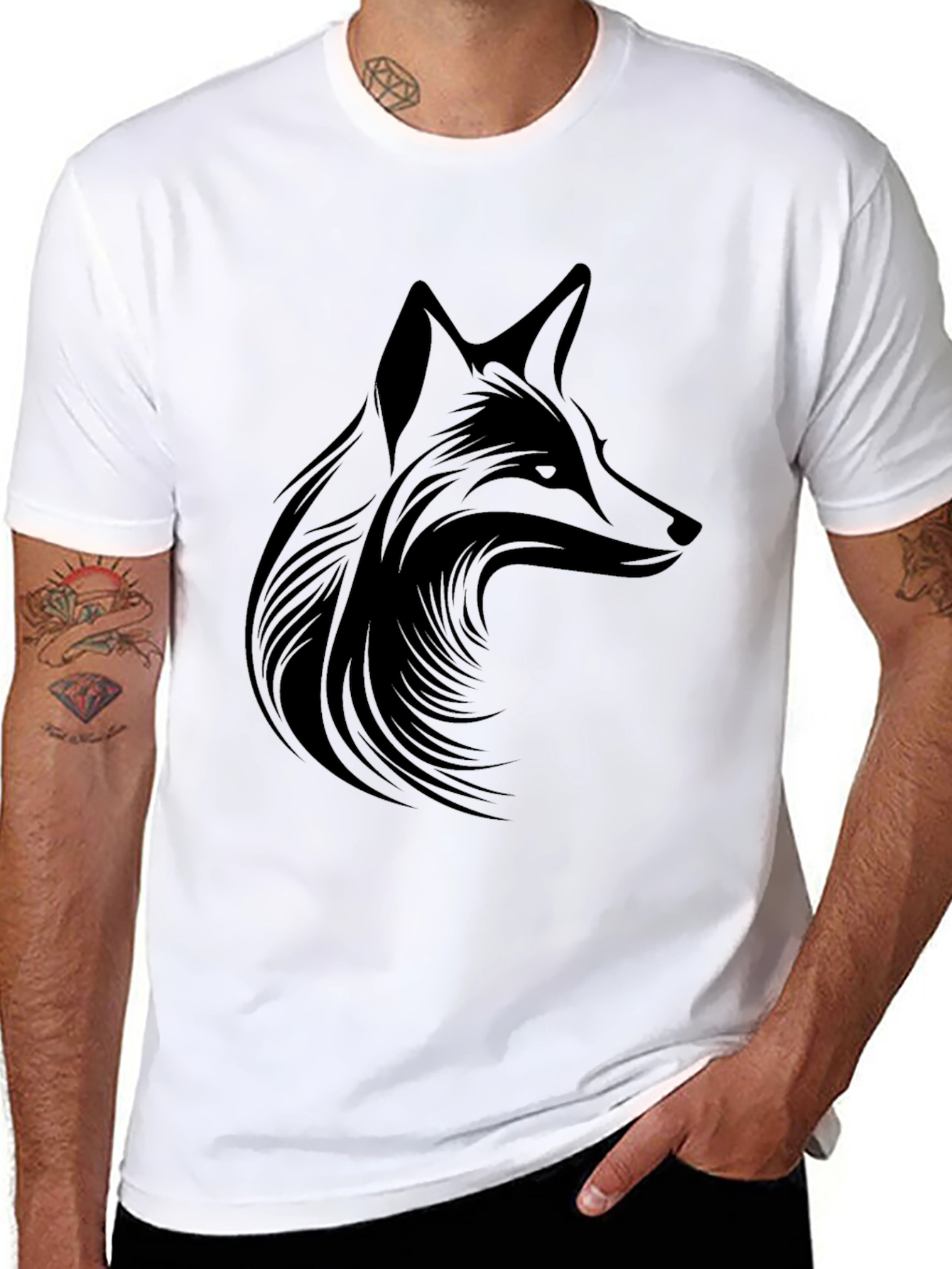 Fox Graphic Print Black T-Shirt