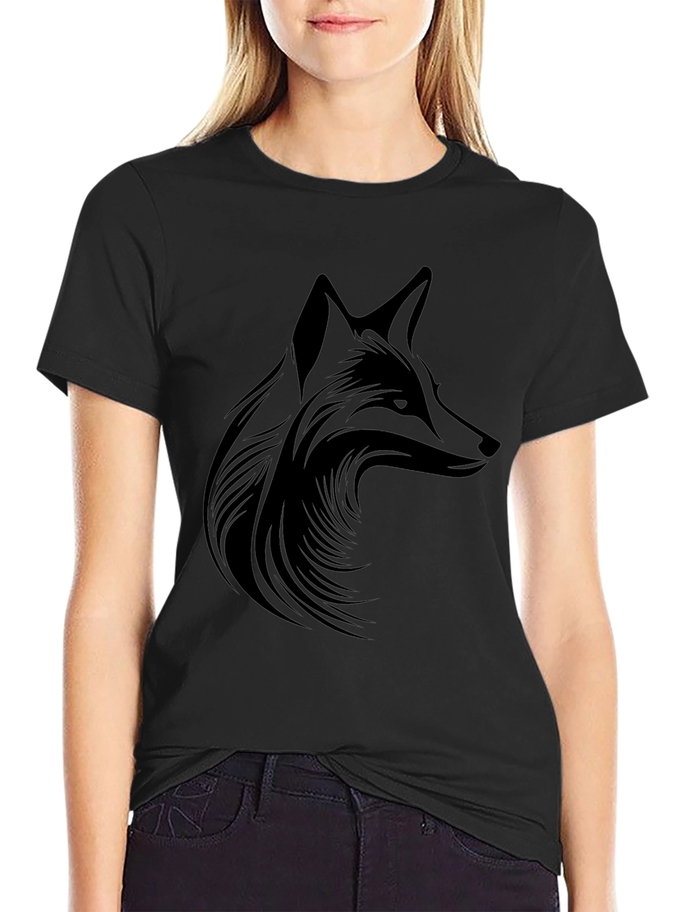 Fox Graphic Print Black T-Shirt