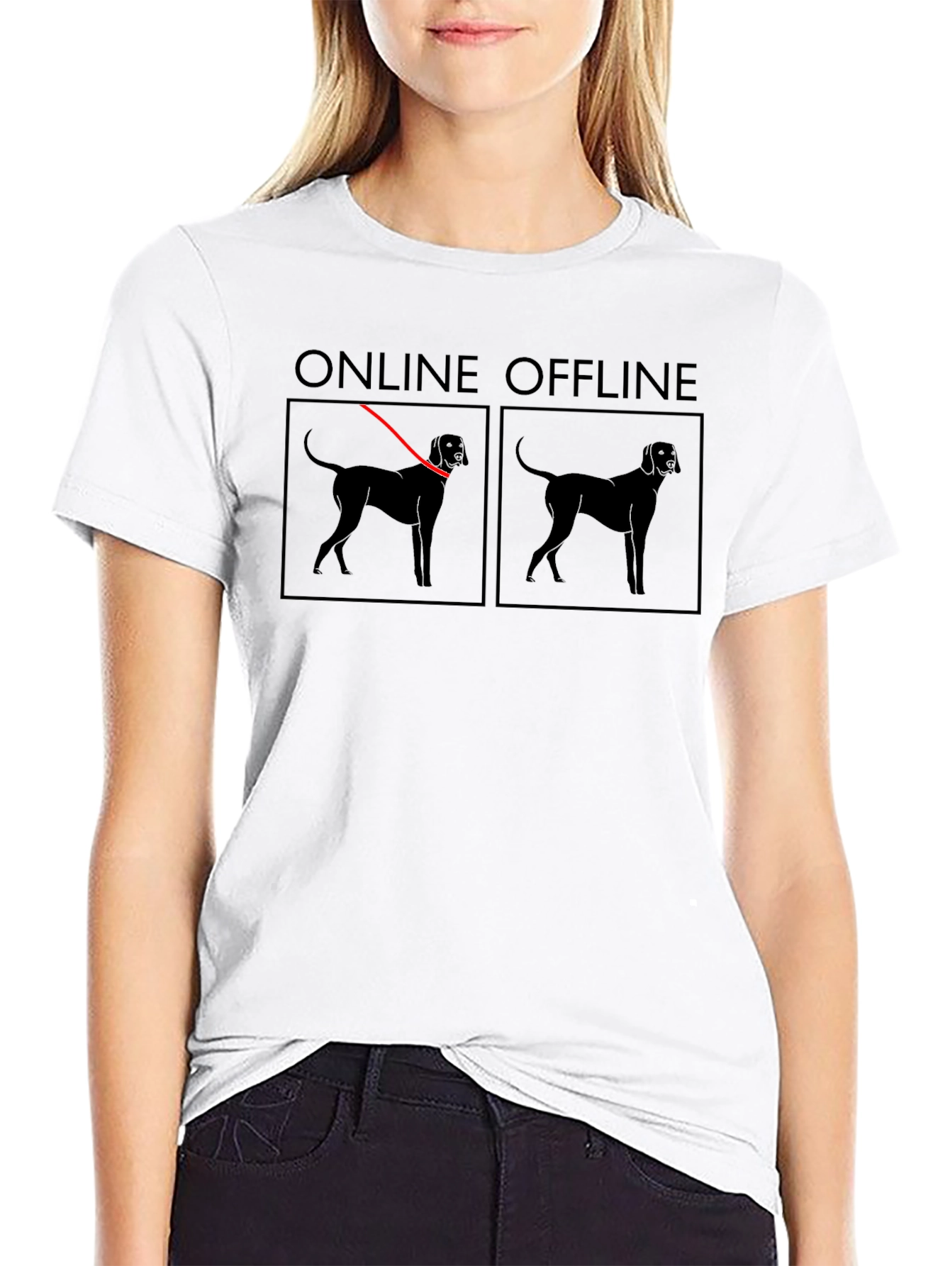 Online Offline Dog Graphic T-Shirt