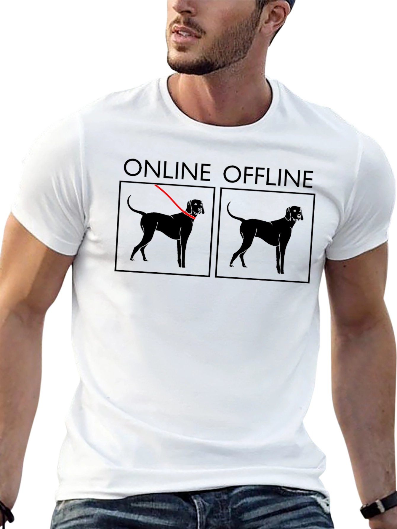 Online Offline Dog Graphic T-Shirt