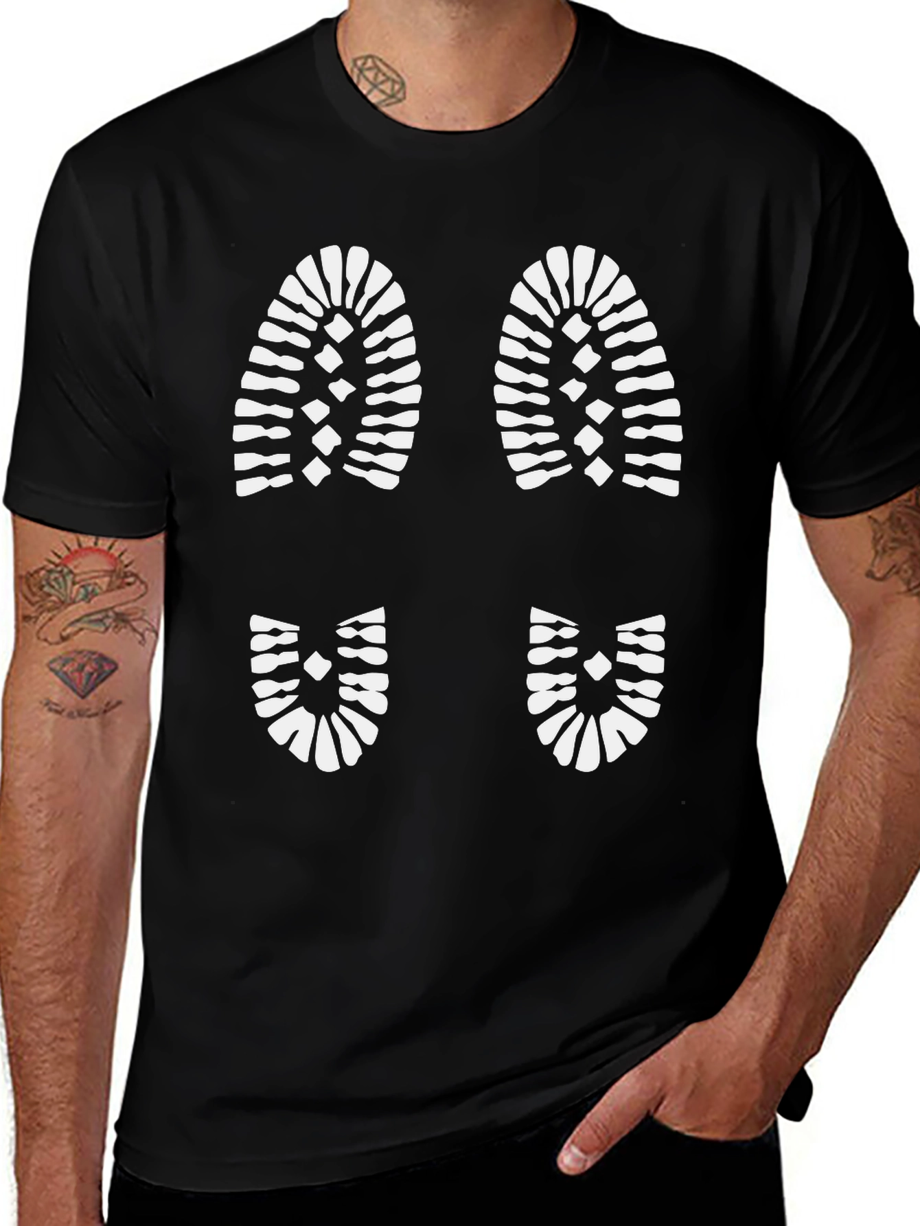 Black T-Shirt with Footprint Design