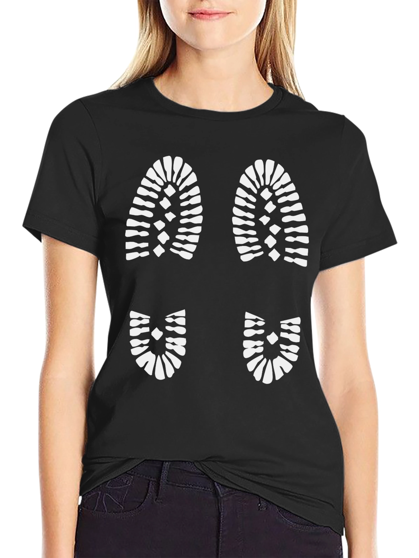 Black T-Shirt with Footprint Design