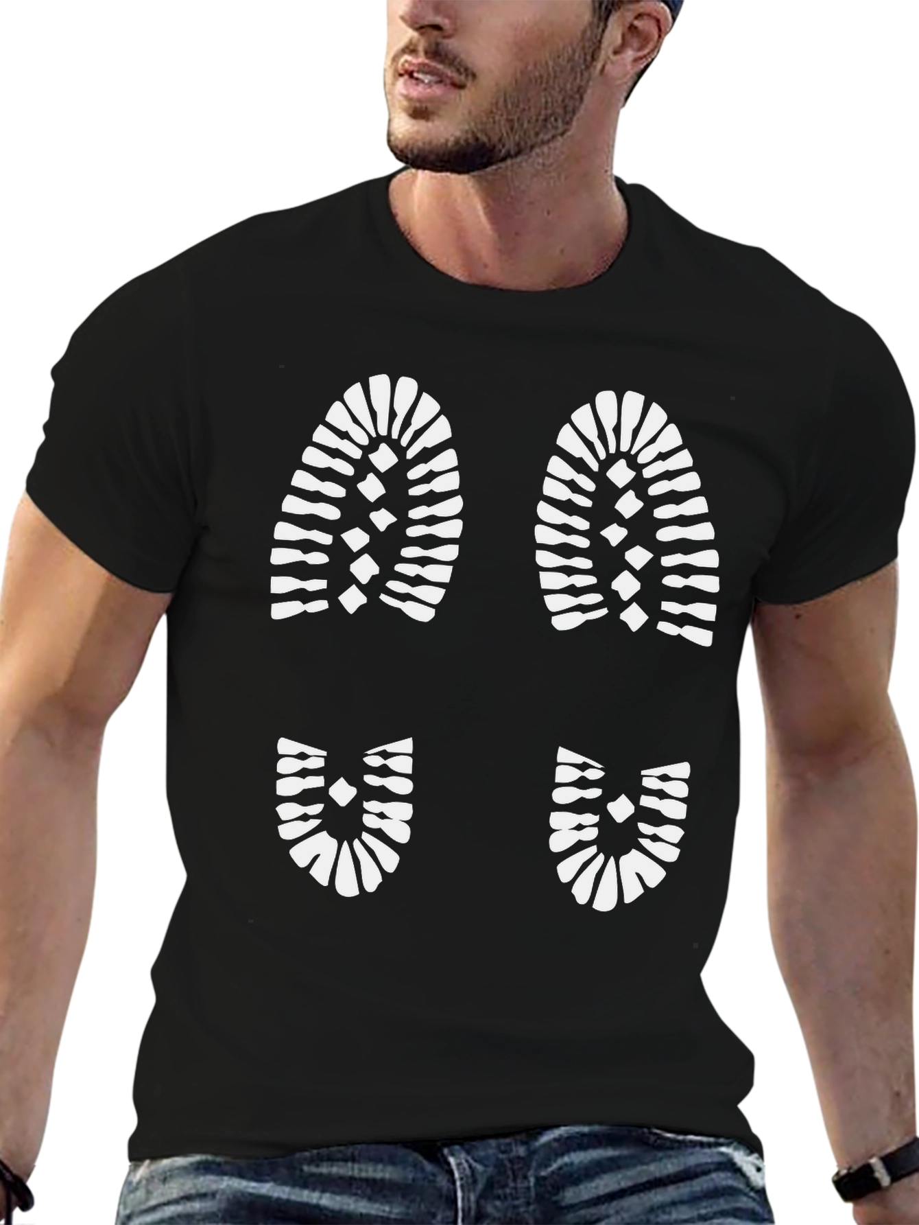 Black T-Shirt with Footprint Design