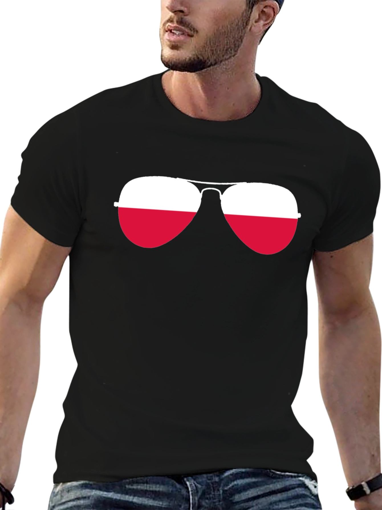 Cool Aviator Sunglasses Poland Flag T-Shirt