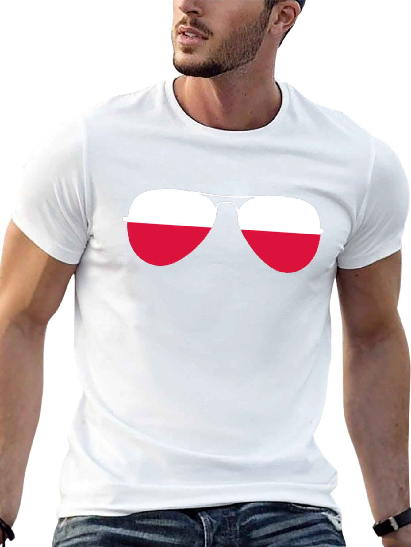 Cool Aviator Sunglasses Poland Flag T-Shirt