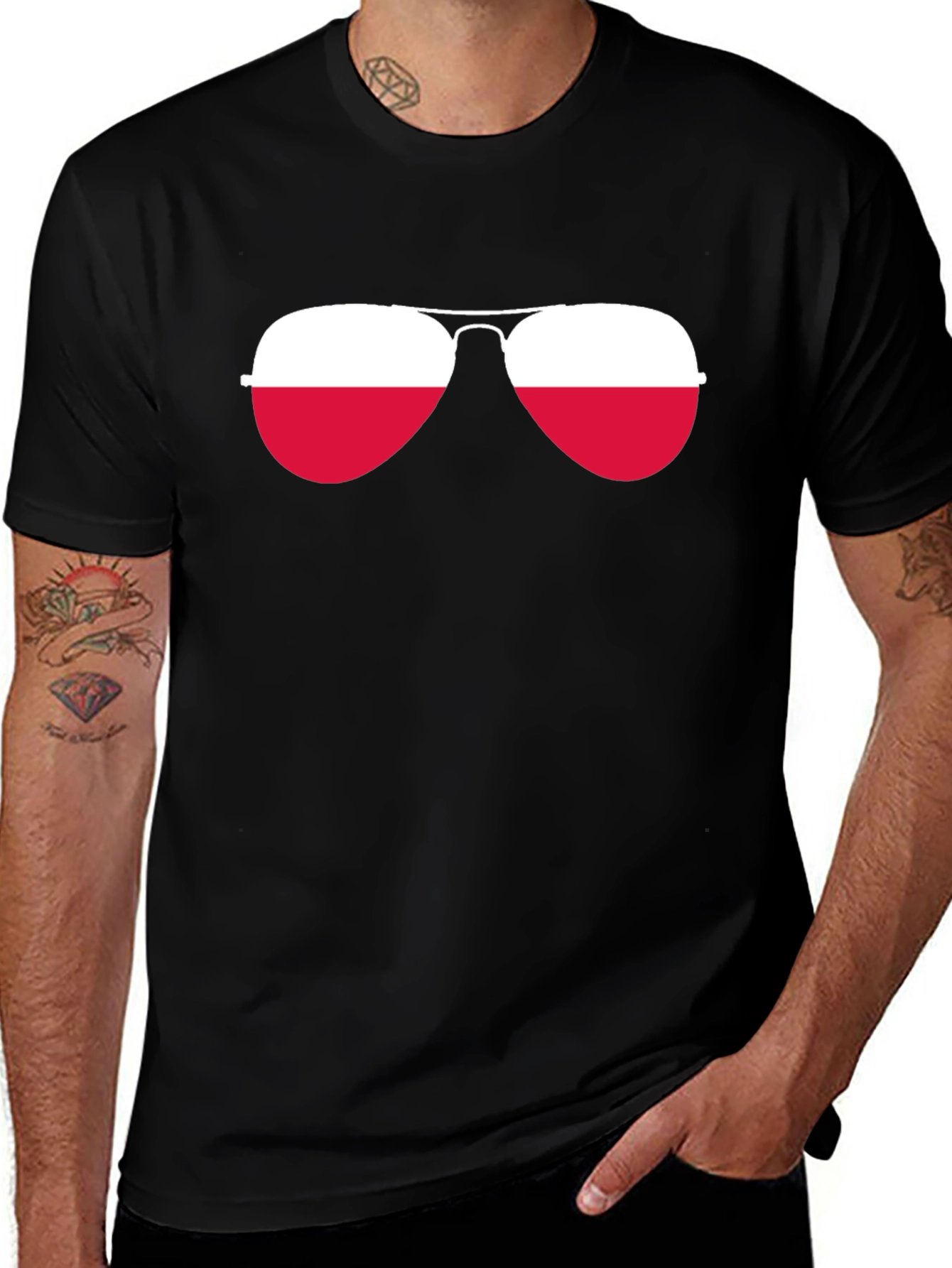 Cool Aviator Sunglasses Poland Flag T-Shirt