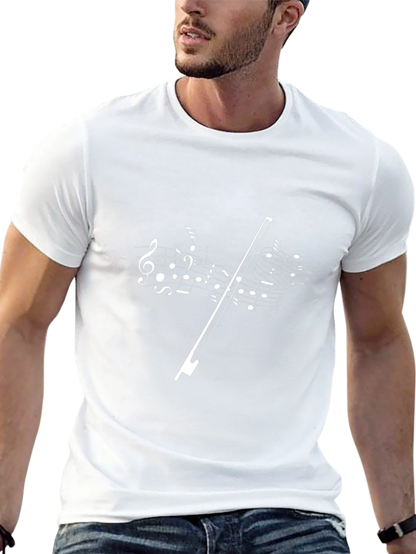 Musical Notes Graphic Tee - Black Cotton Blend