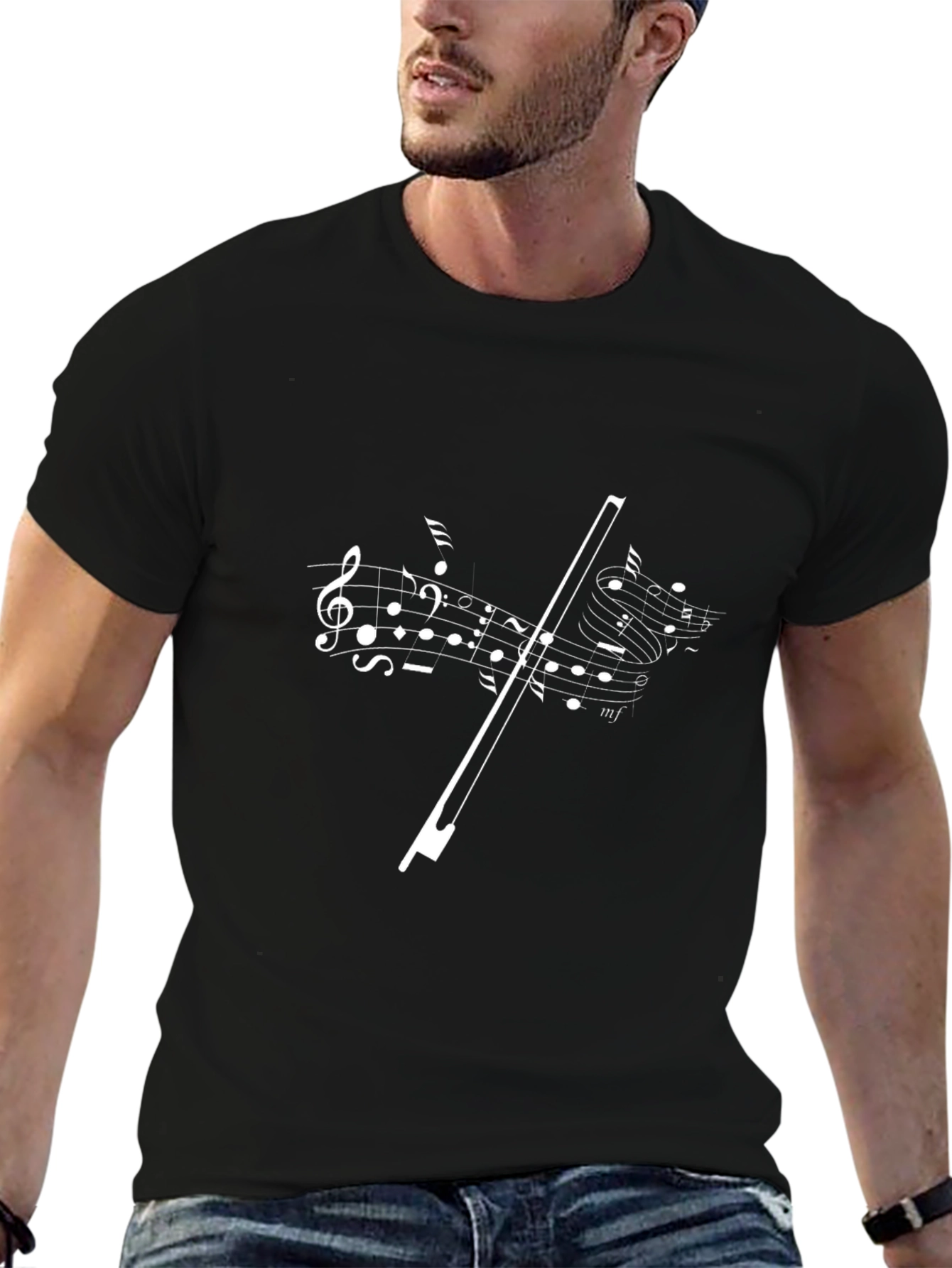 Musical Notes Graphic Tee - Black Cotton Blend