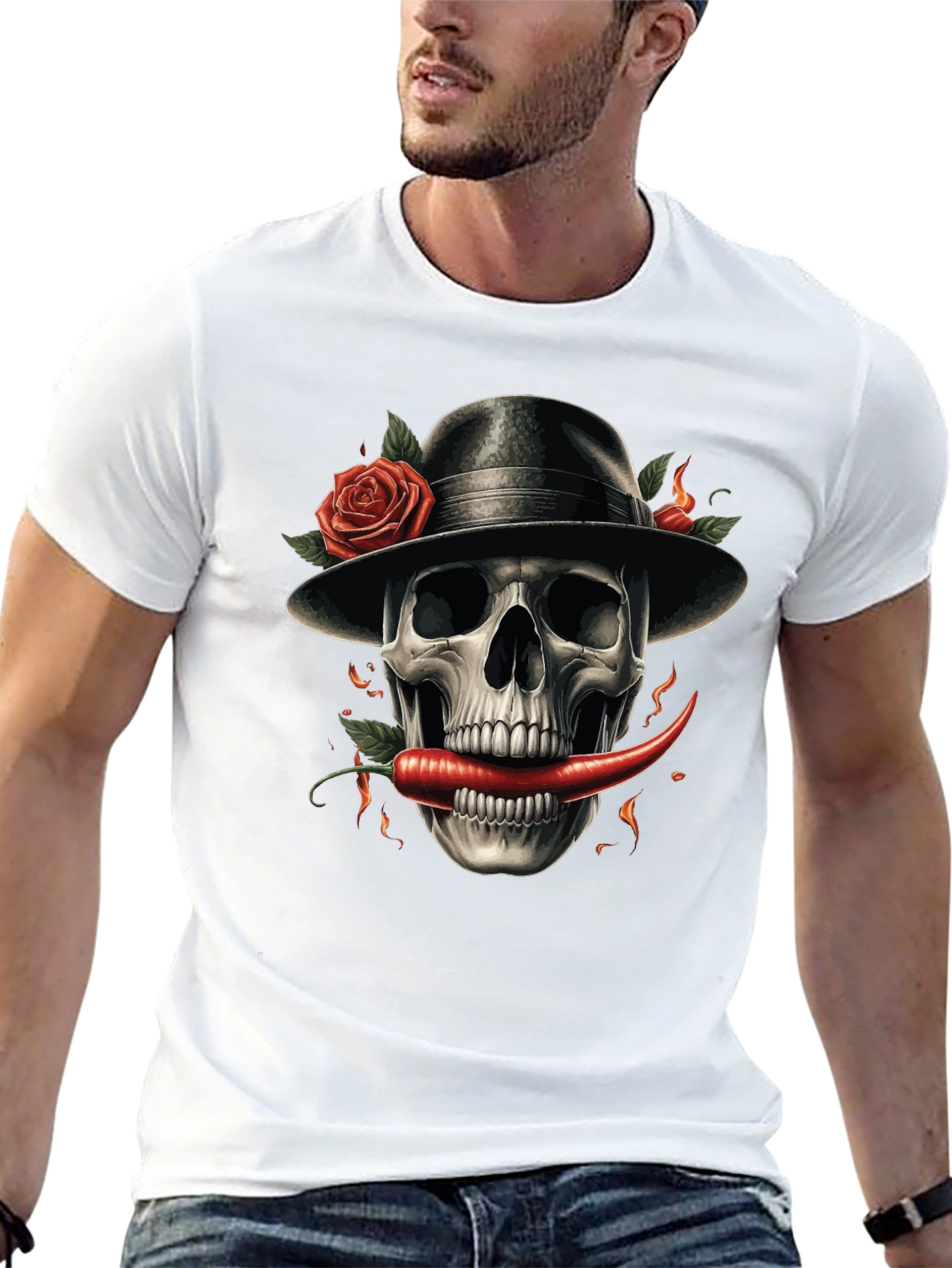 Skull with Pepper & Roses Graphic Tee