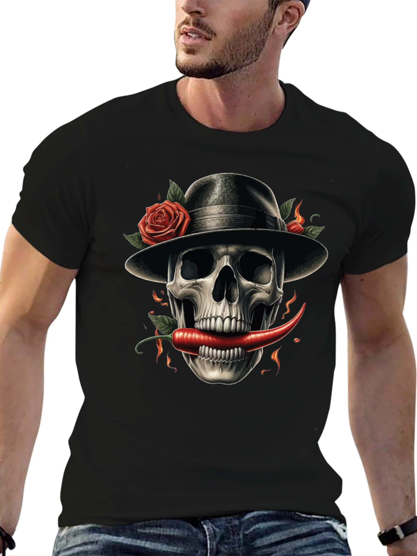 Skull with Pepper & Roses Graphic Tee