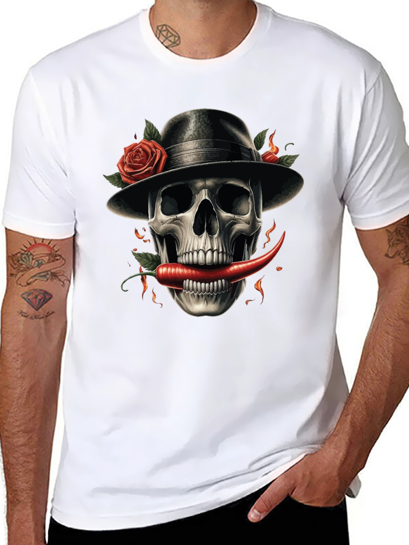 Skull with Pepper & Roses Graphic Tee