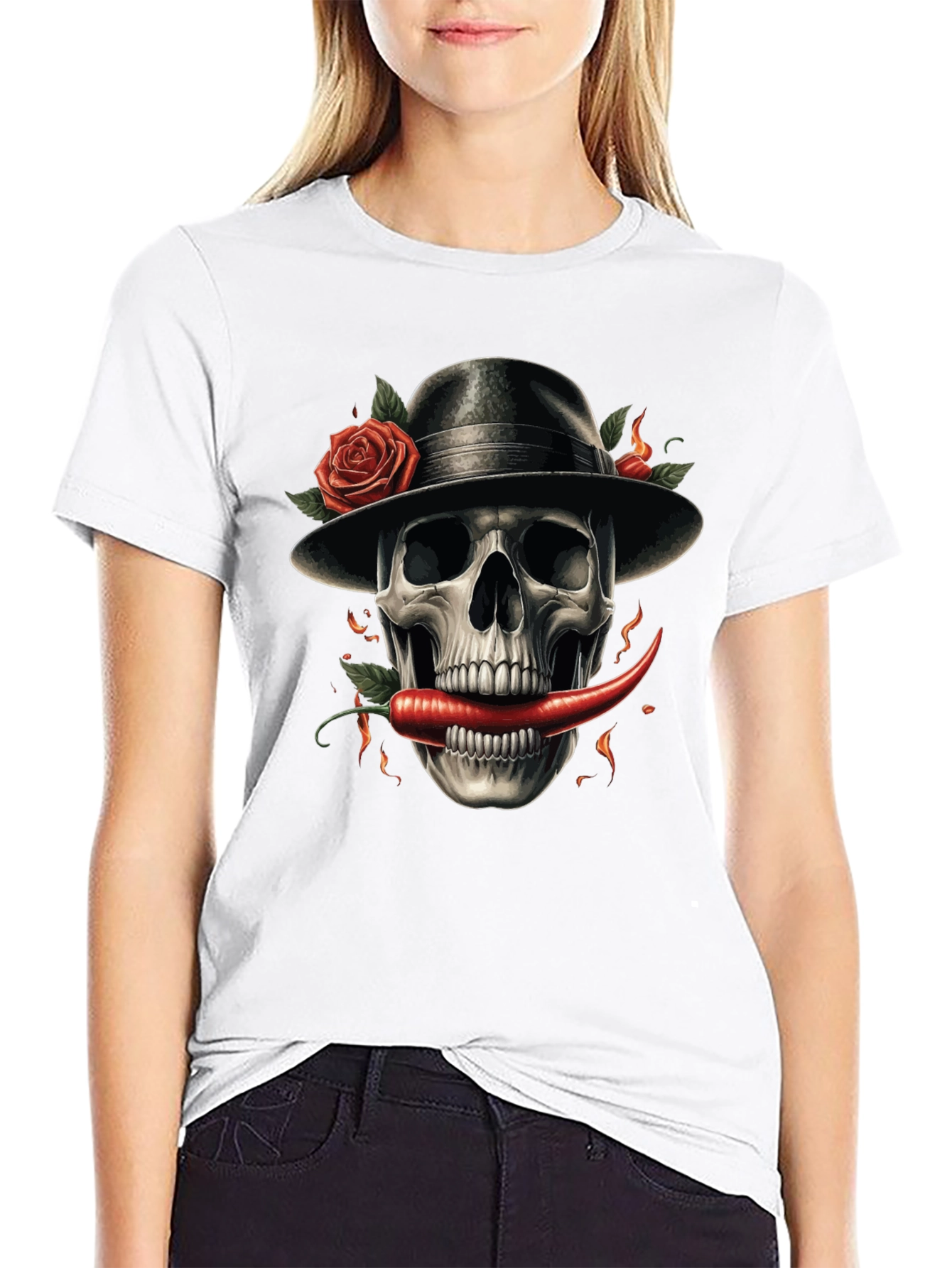 Skull with Pepper & Roses Graphic Tee
