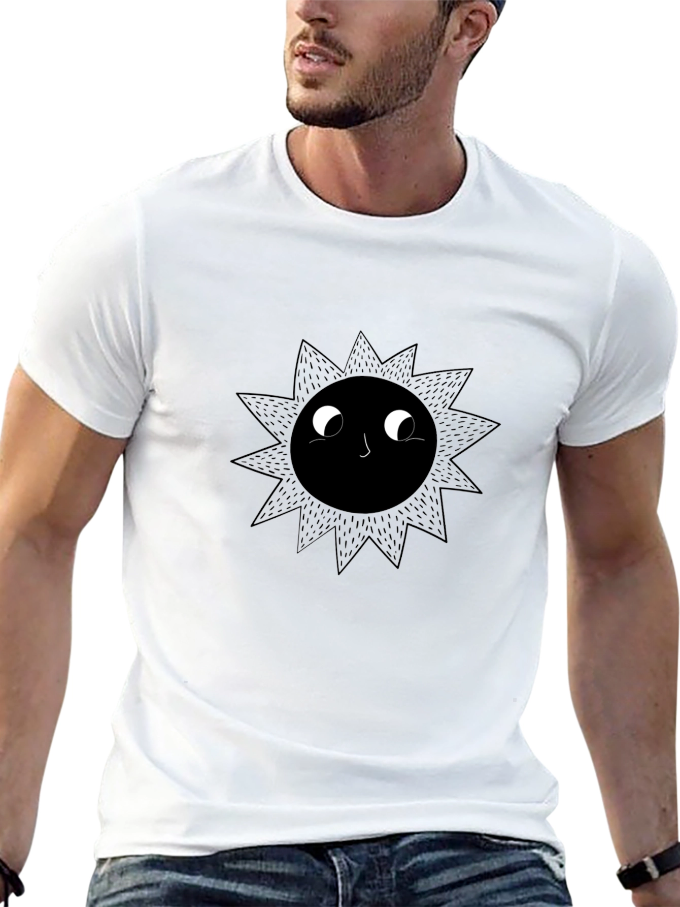 Black Graphic Tee - Smiling Sun Design