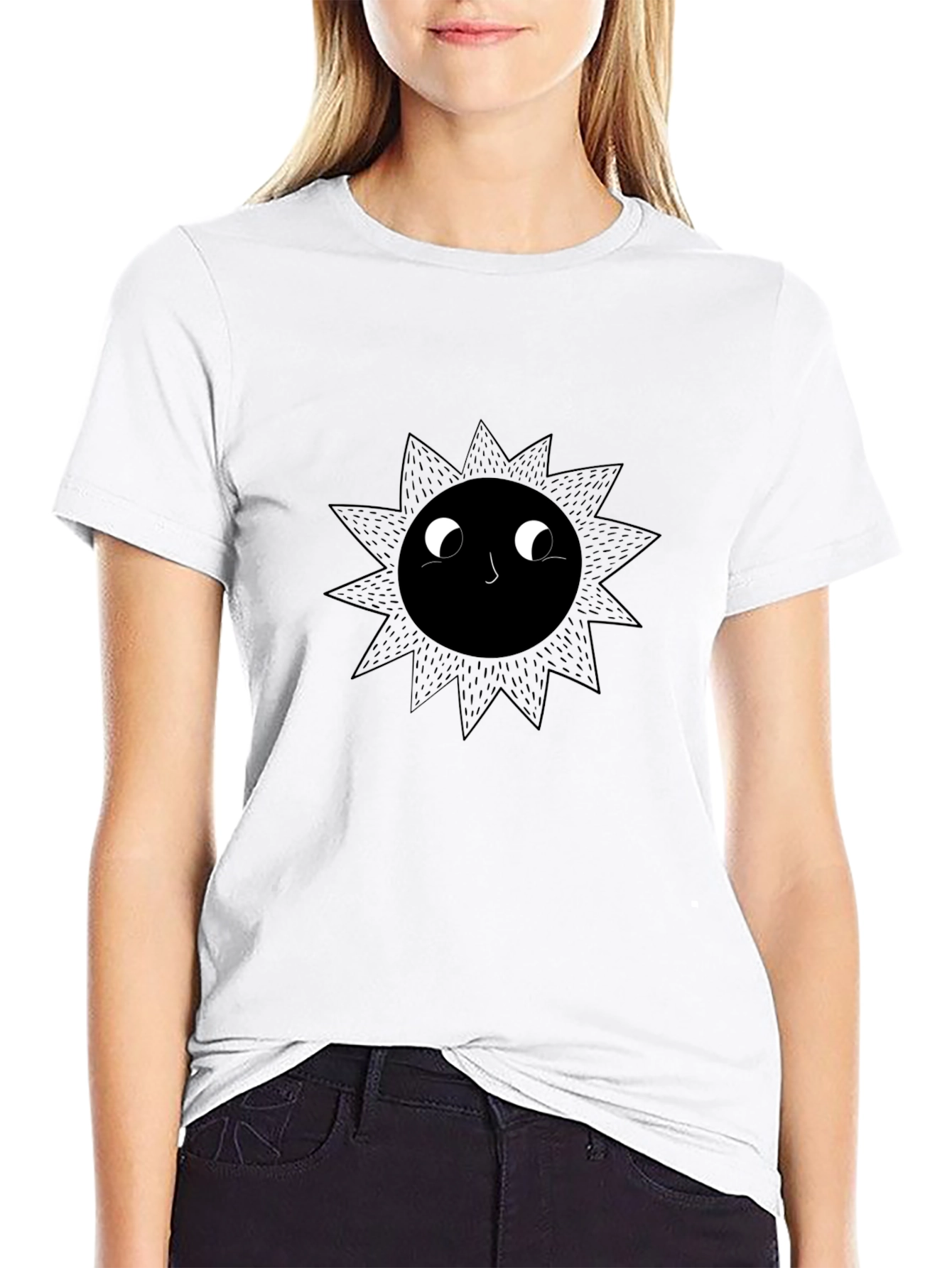 Black Graphic Tee - Smiling Sun Design
