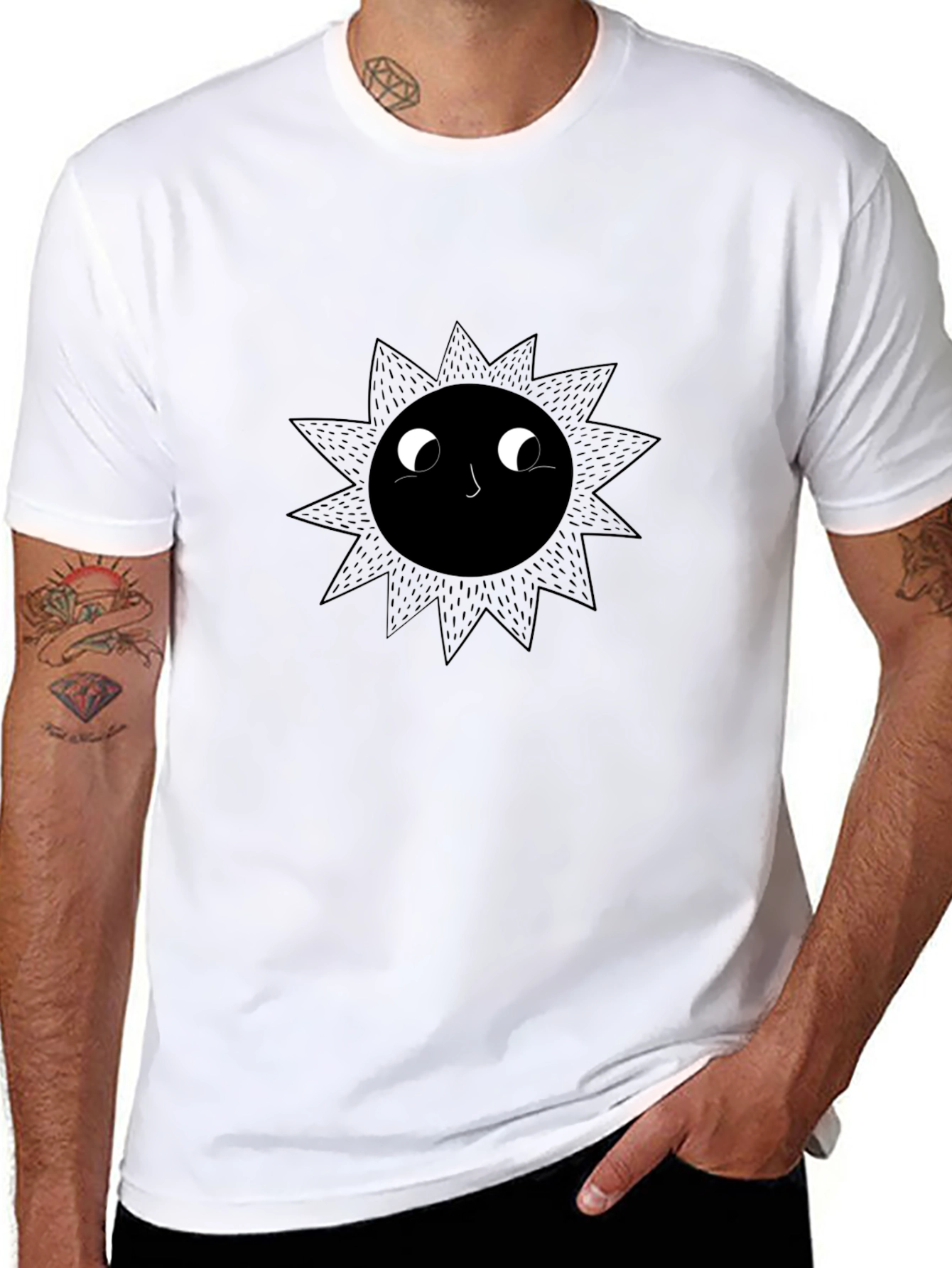 Black Graphic Tee - Smiling Sun Design