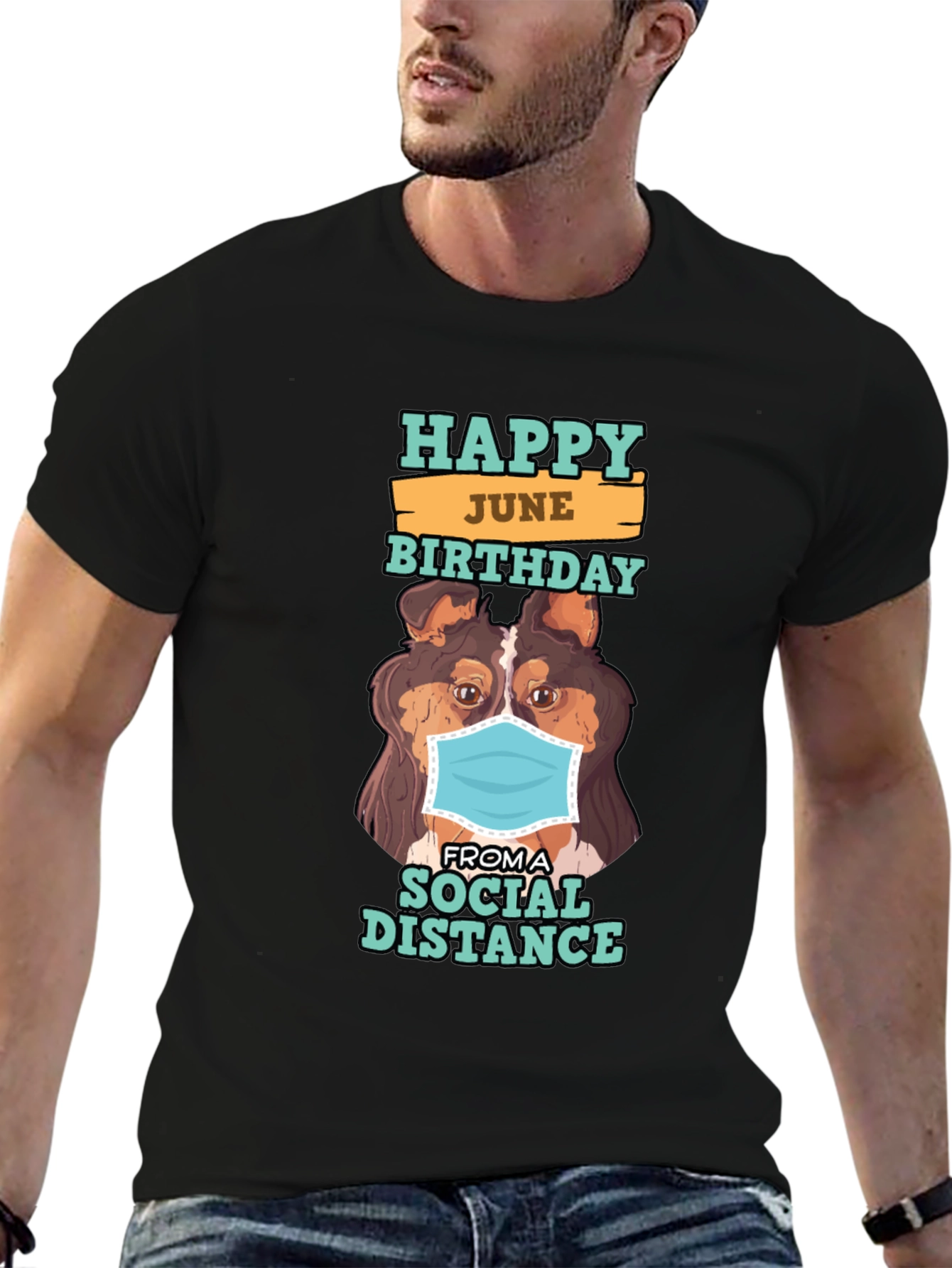 Happy June Birthday Social Distance Dog Graphic T-Shirt