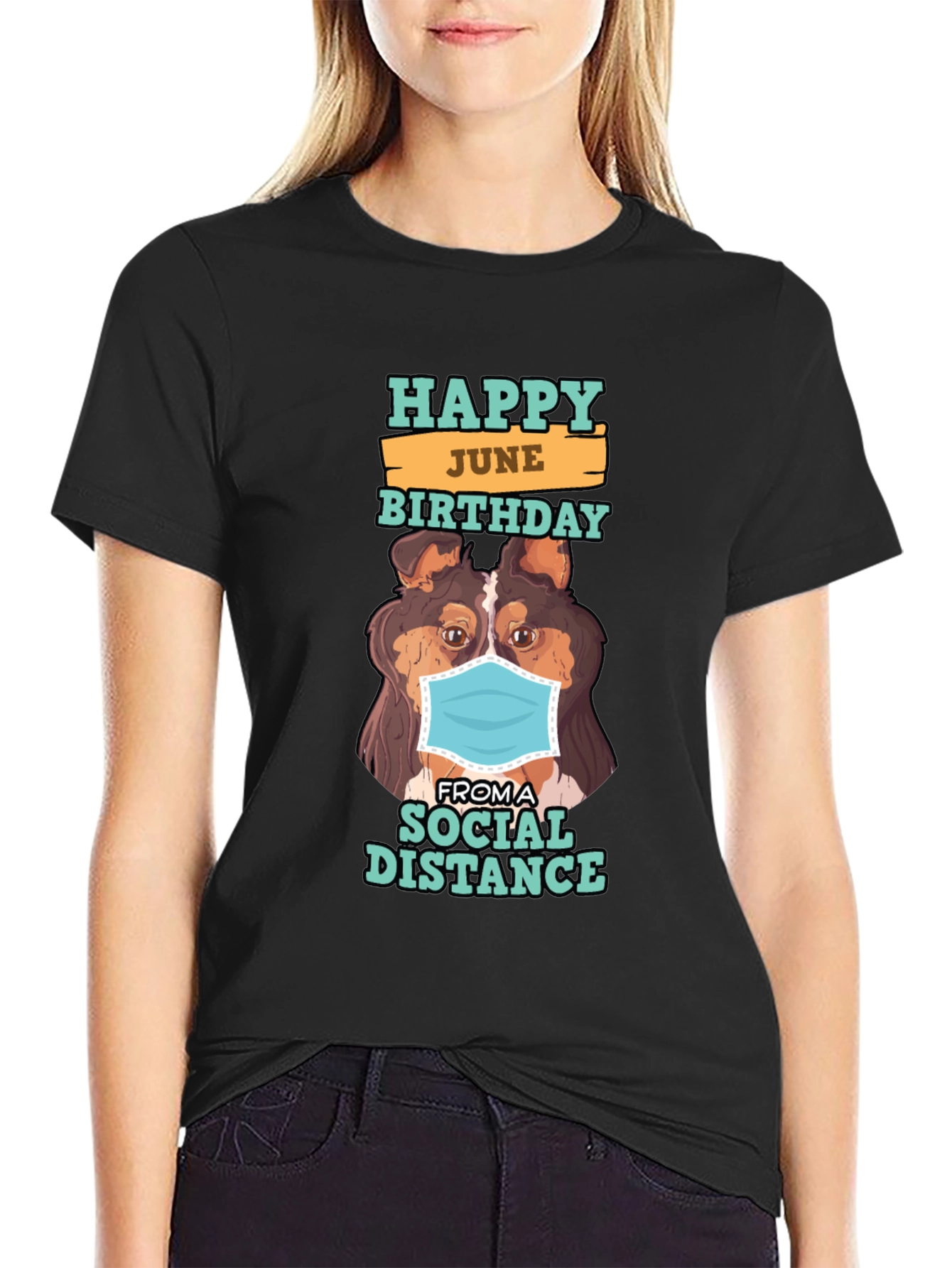 Happy June Birthday Social Distance Dog Graphic T-Shirt