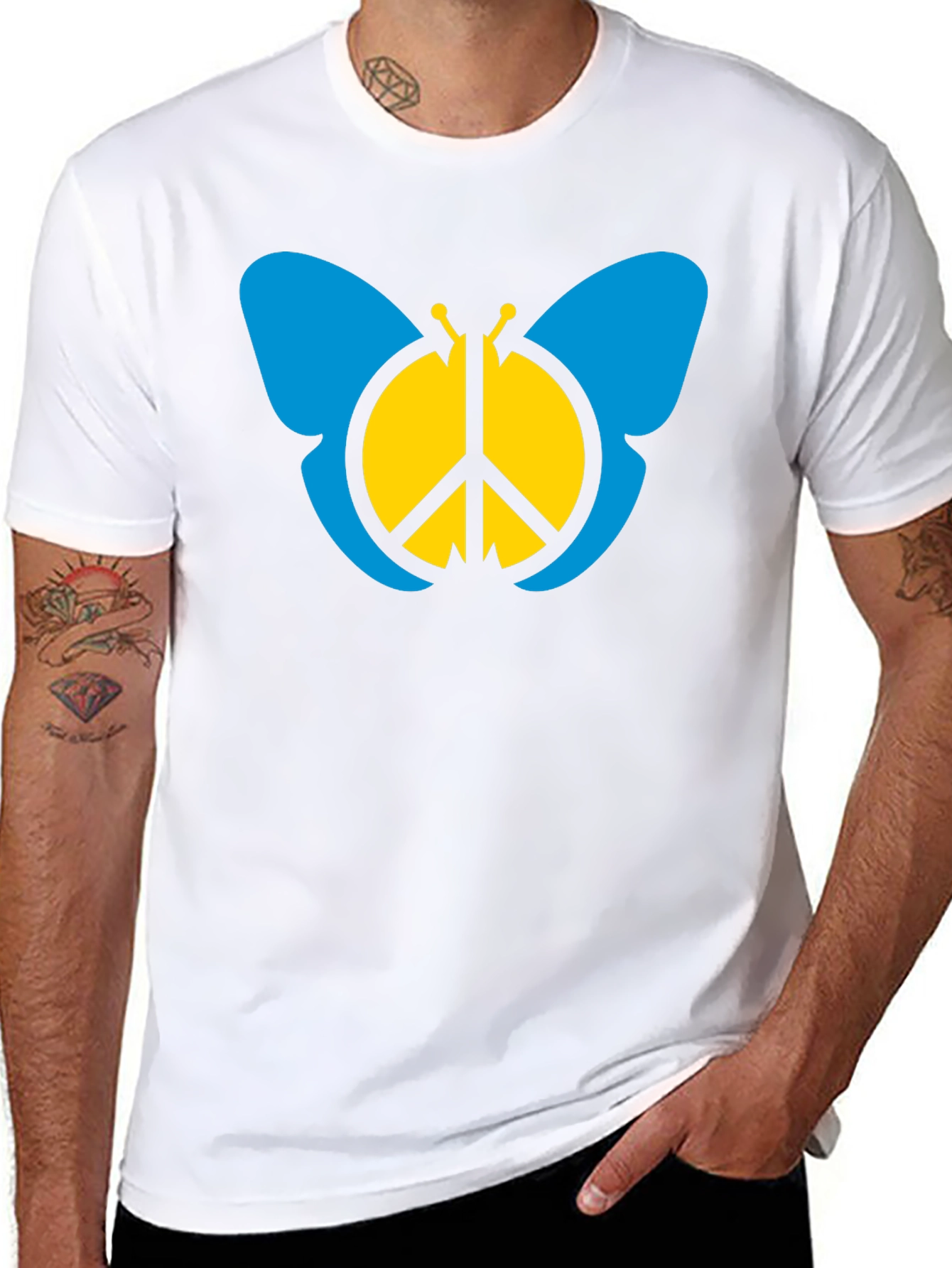 Peace Butterfly Graphic Tee - Black Cotton T-Shirt