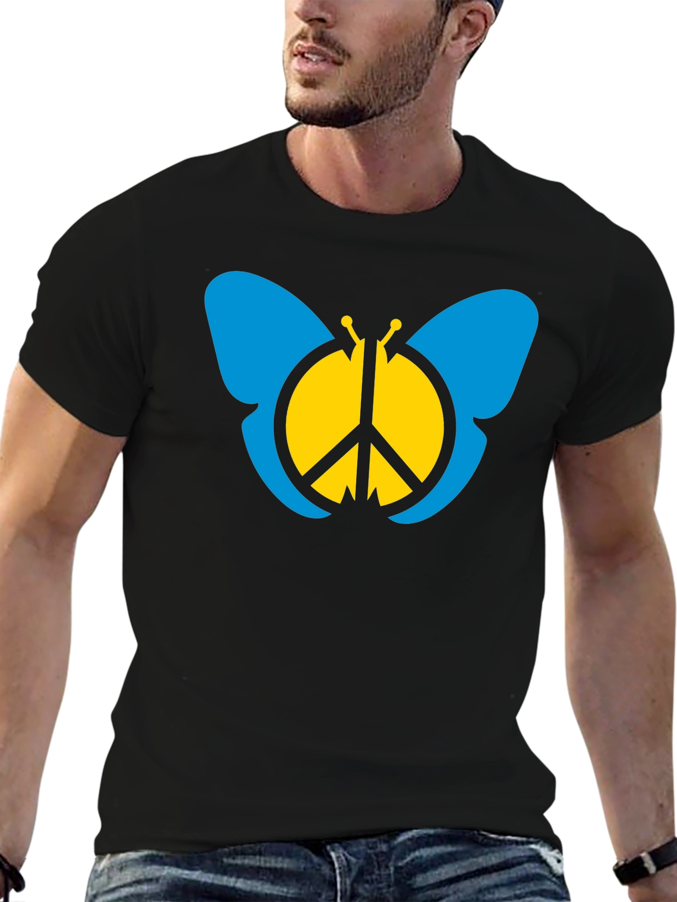 Peace Butterfly Graphic Tee - Black Cotton T-Shirt