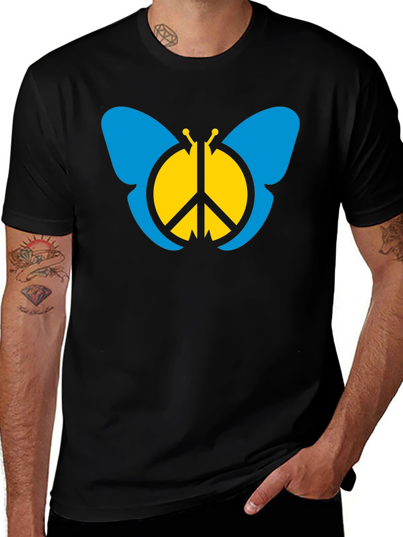 Peace Butterfly Graphic Tee - Black Cotton T-Shirt