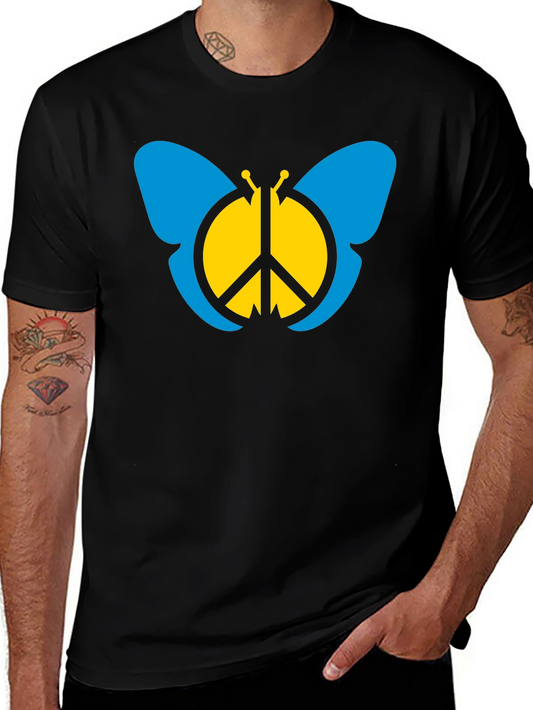 Peace Butterfly Graphic Tee - Black Cotton T-Shirt