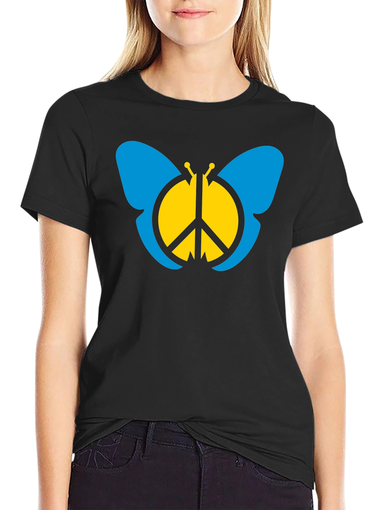 Peace Butterfly Graphic Tee - Black Cotton T-Shirt
