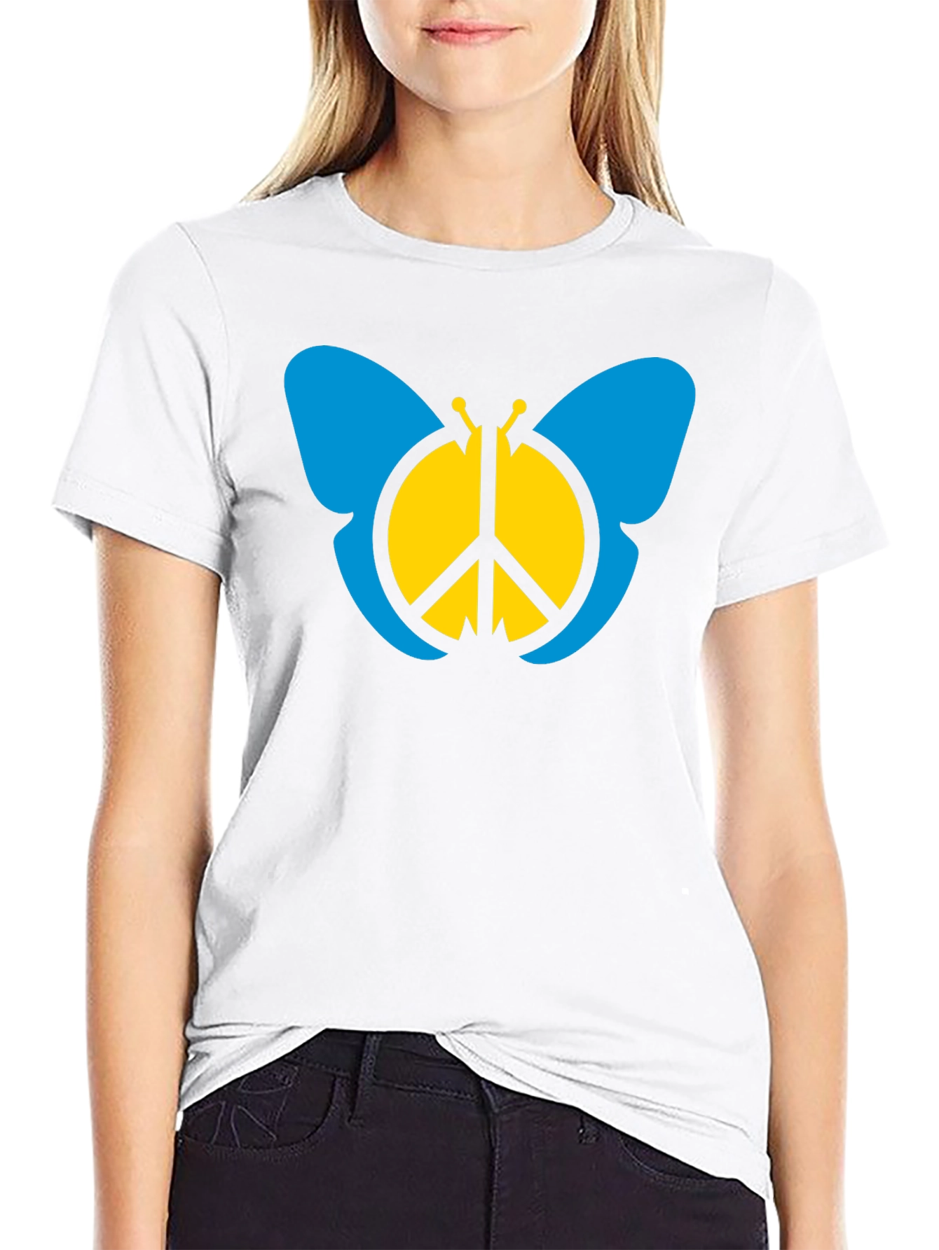 Peace Butterfly Graphic Tee - Black Cotton T-Shirt