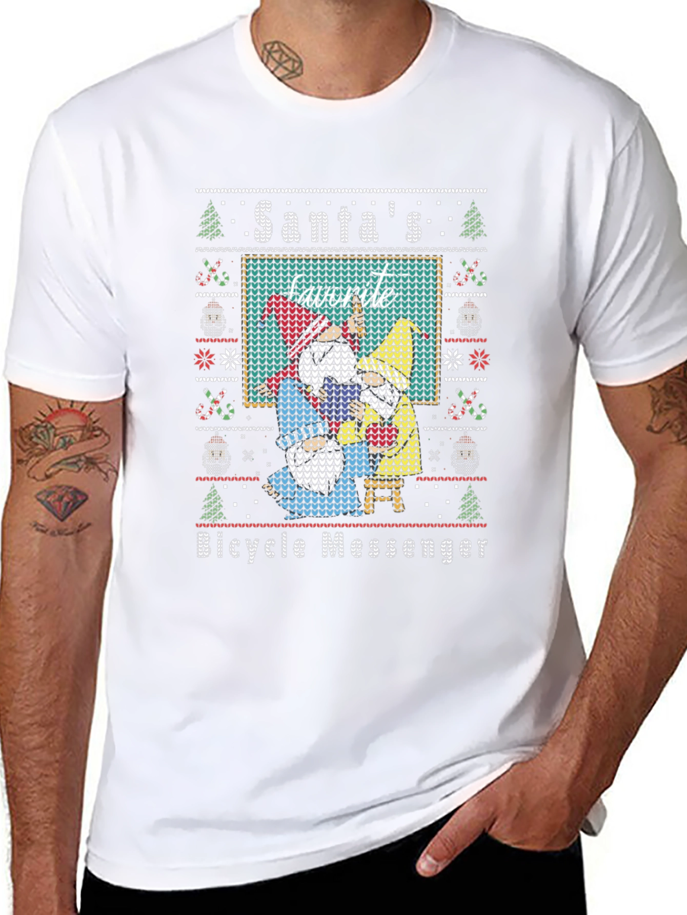Santas Favorite Bicycle Messenger Ugly Christmas Sweater T-Shirt
