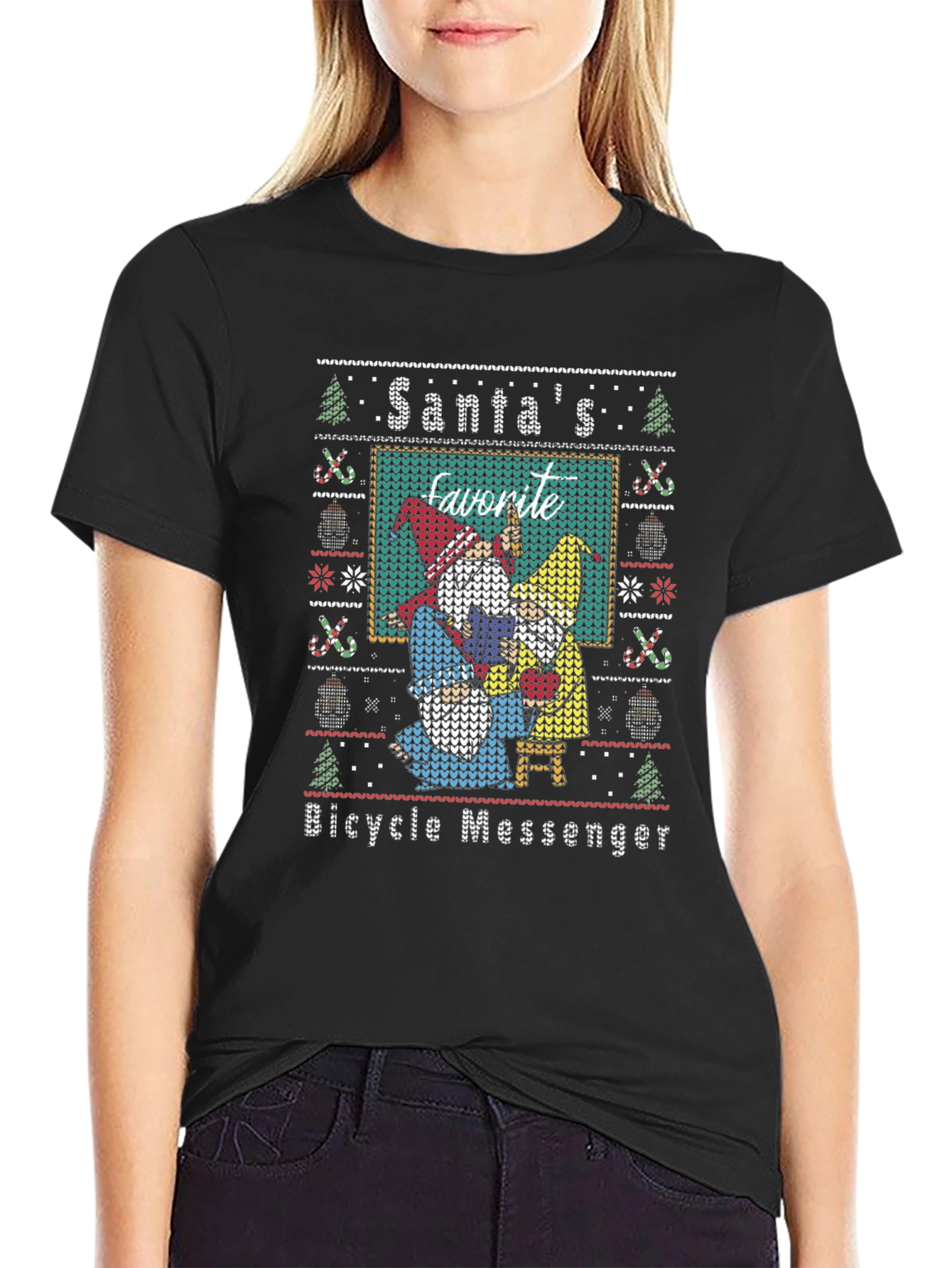Santas Favorite Bicycle Messenger Ugly Christmas Sweater T-Shirt