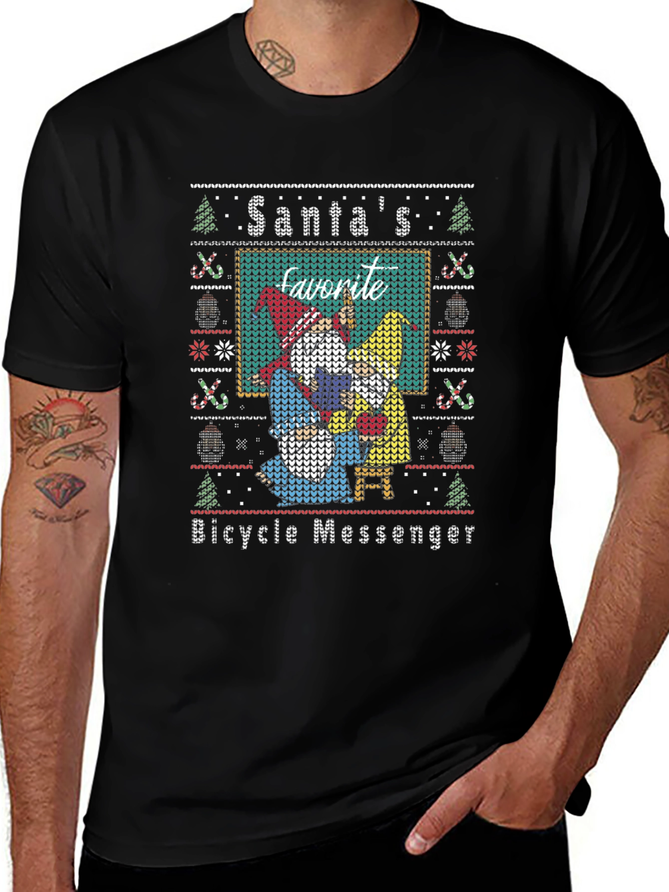 Santas Favorite Bicycle Messenger Ugly Christmas Sweater T-Shirt