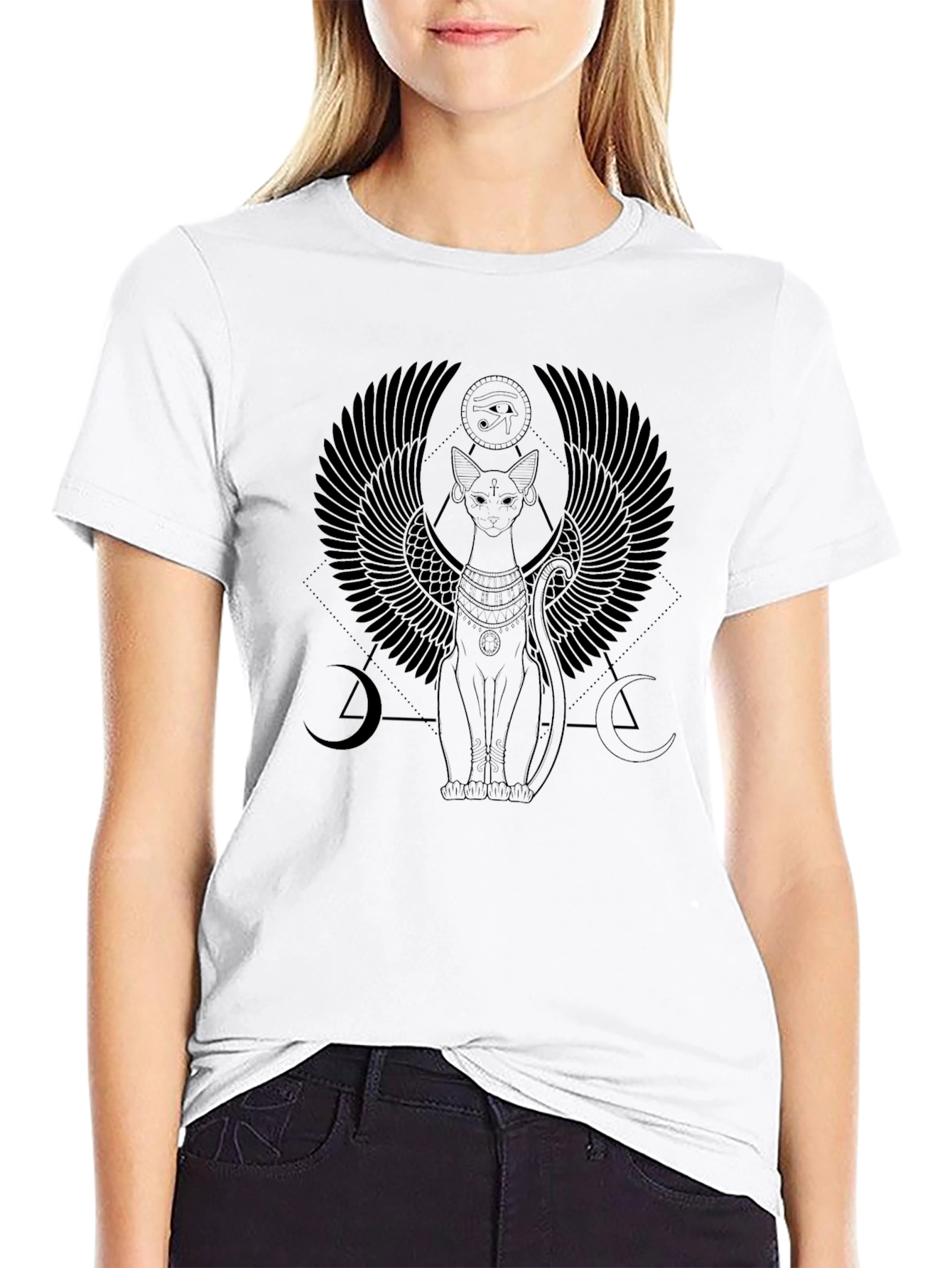 Egyptian Cat Winged T-Shirt - Black