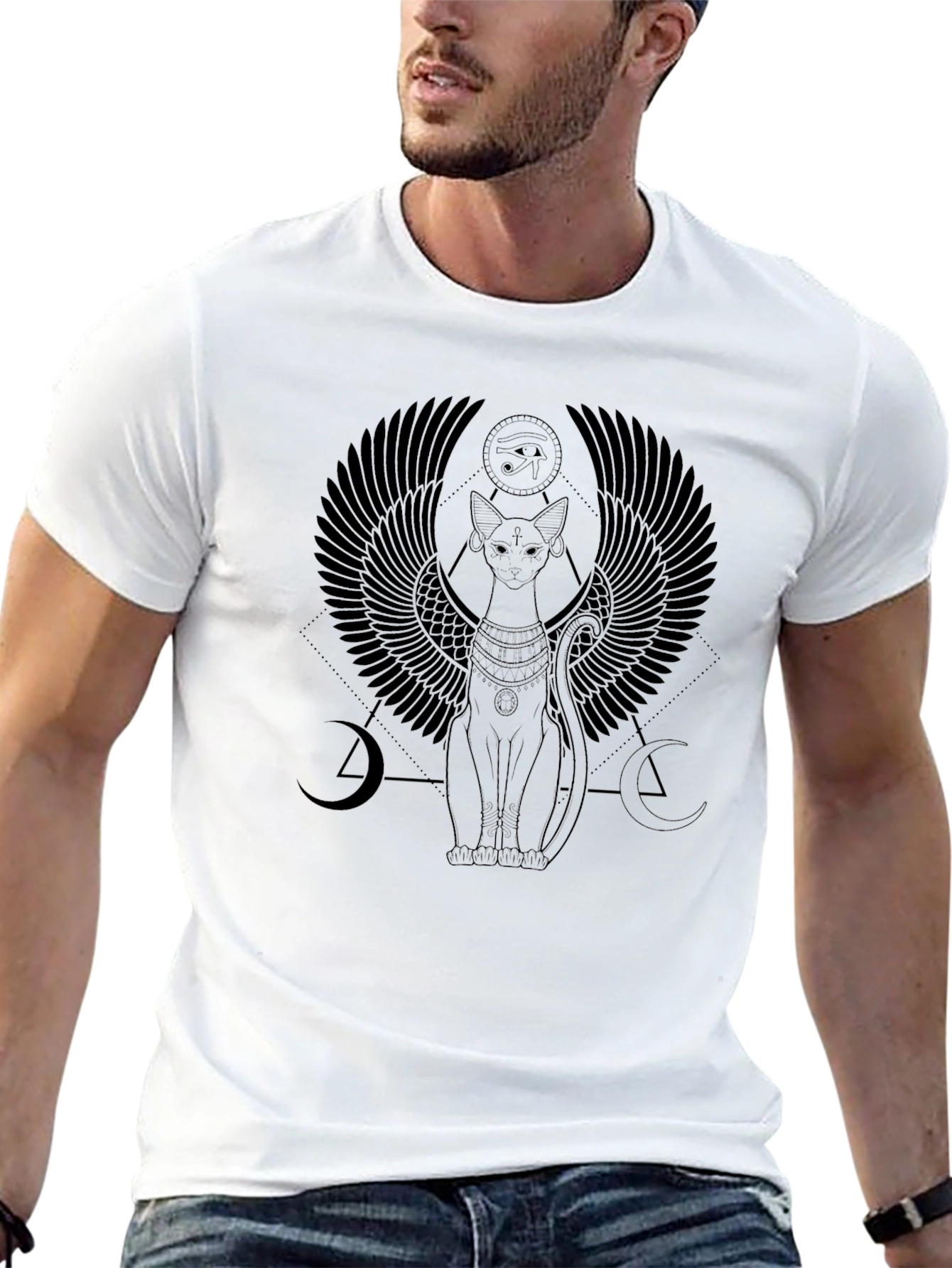 Egyptian Cat Winged T-Shirt - Black