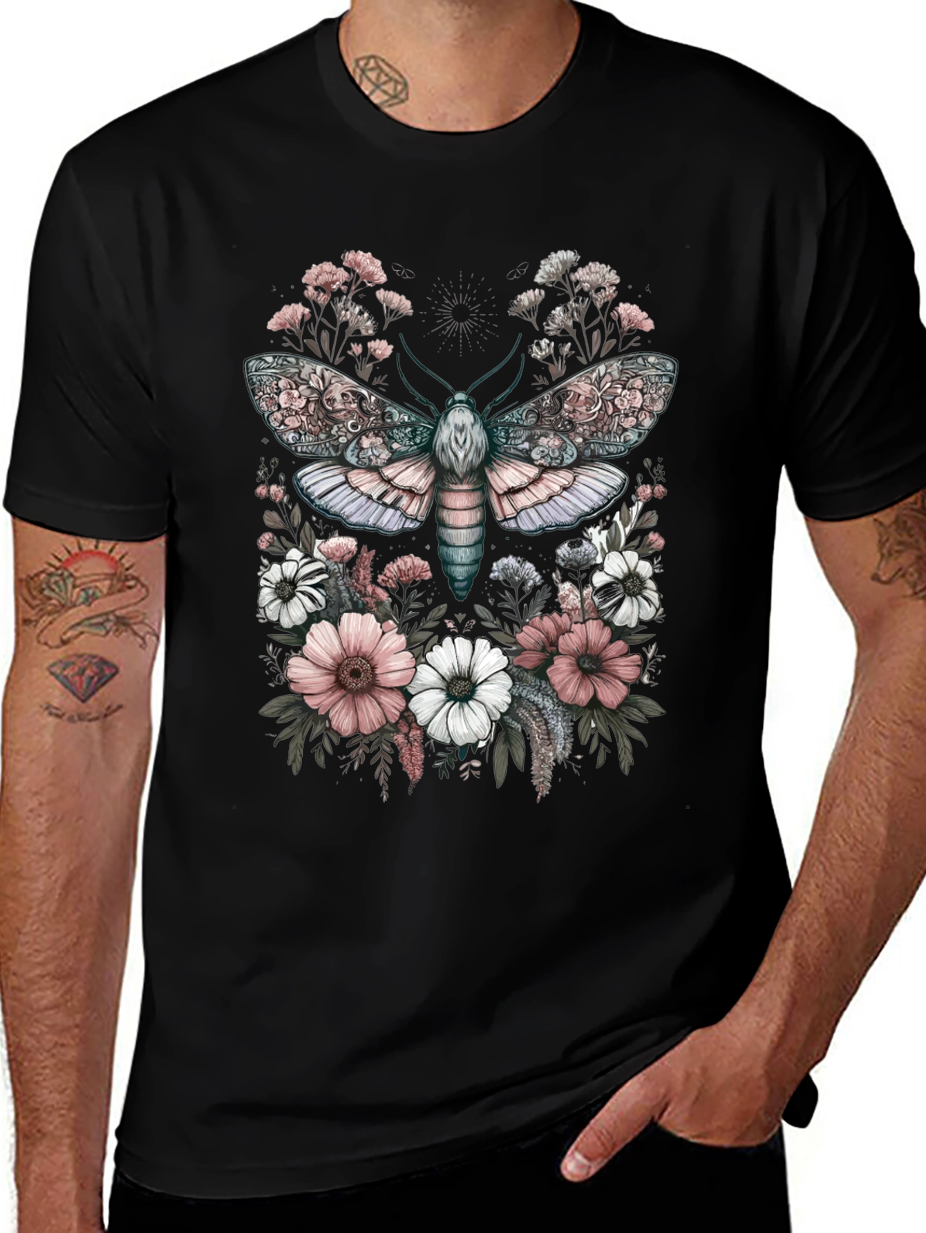 Floral Moth Graphic Tee - Unique Design