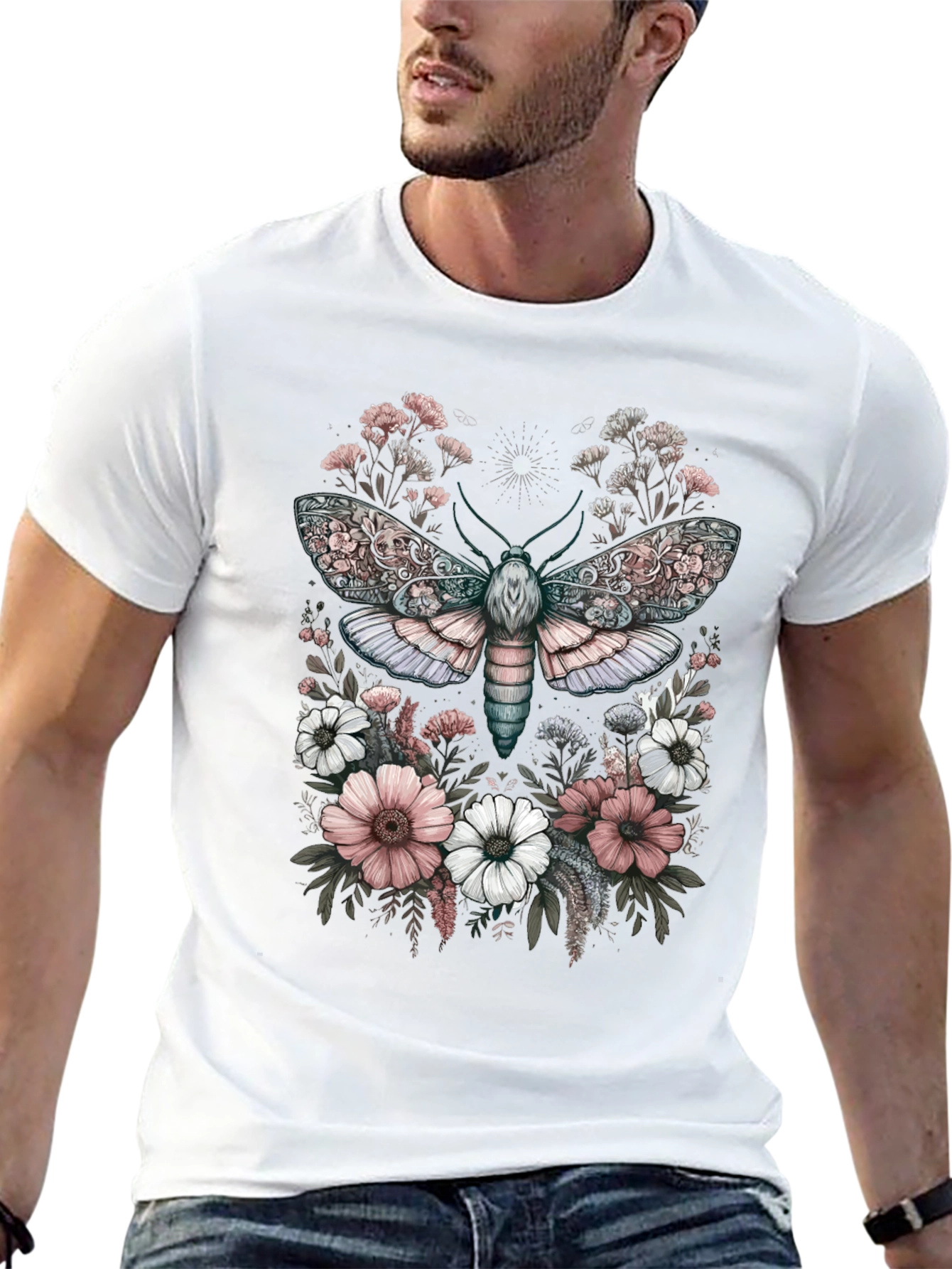 Floral Moth Graphic Tee - Unique Design