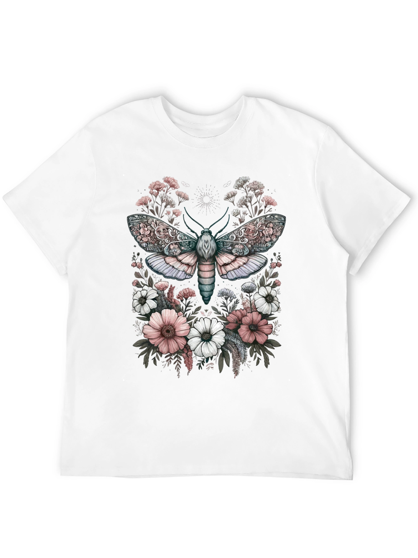 Floral Moth Graphic Tee - Unique Design