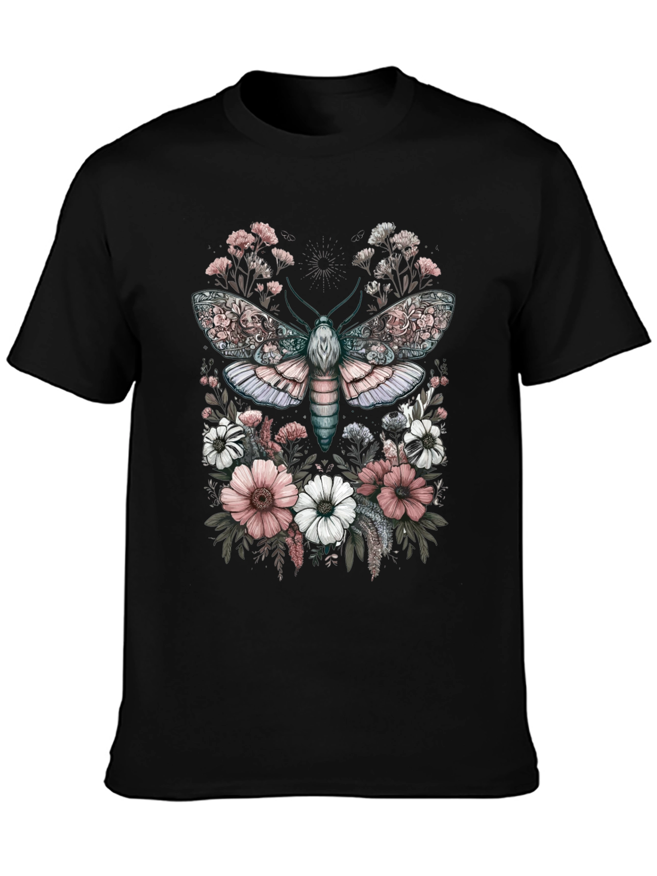 Floral Moth Graphic Tee - Unique Design
