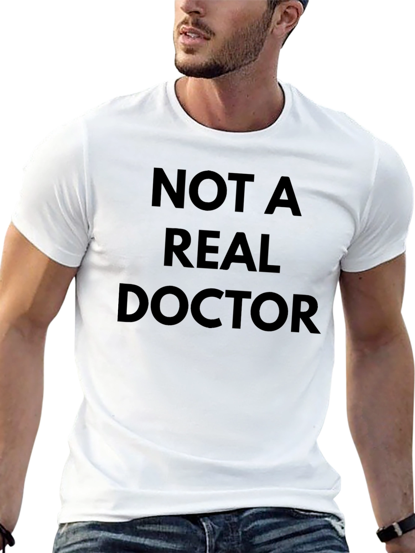 Funny Not A Real Doctor Black T-Shirt