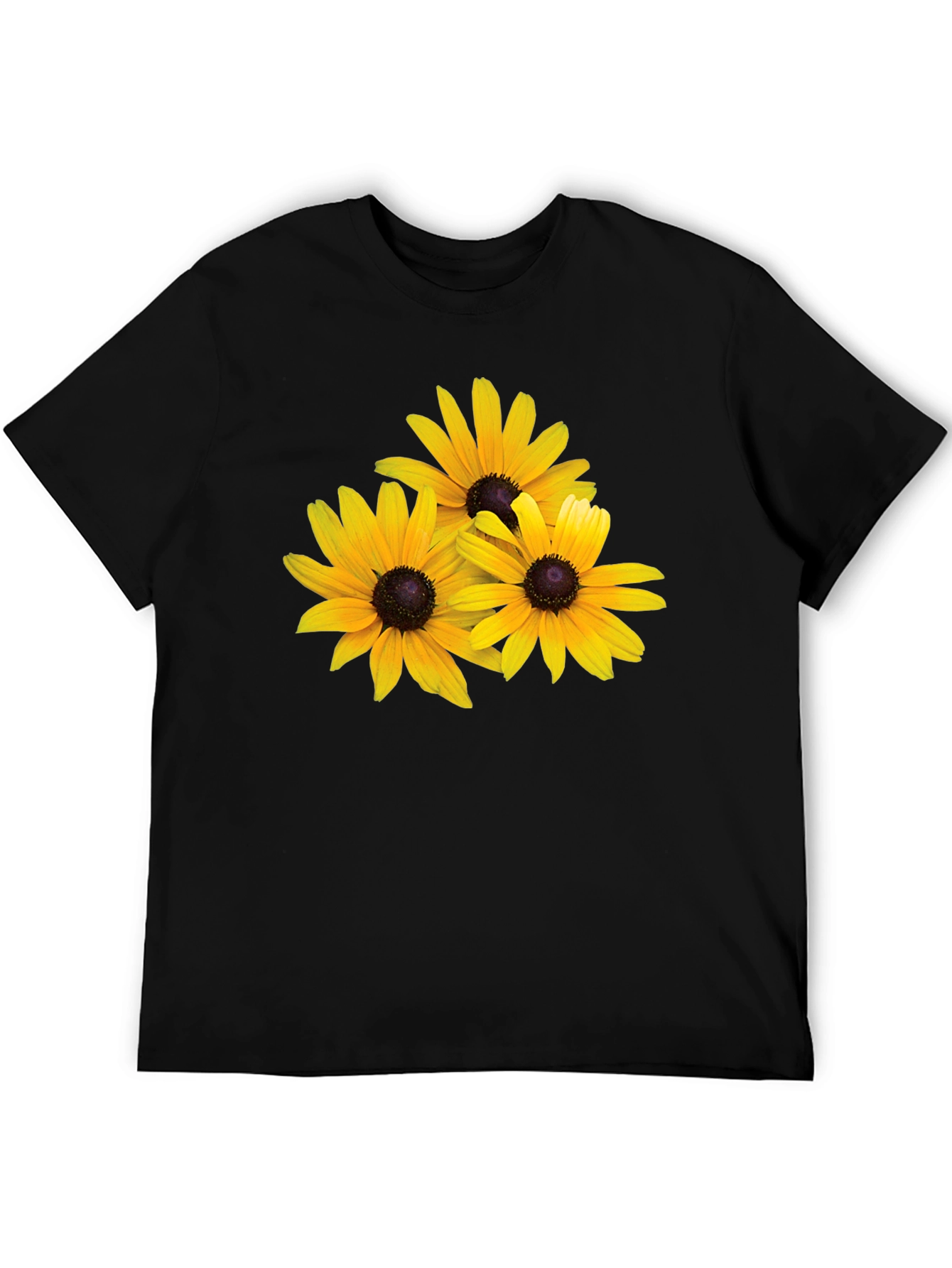 Black T-Shirt with Yellow Daisy Floral Design
