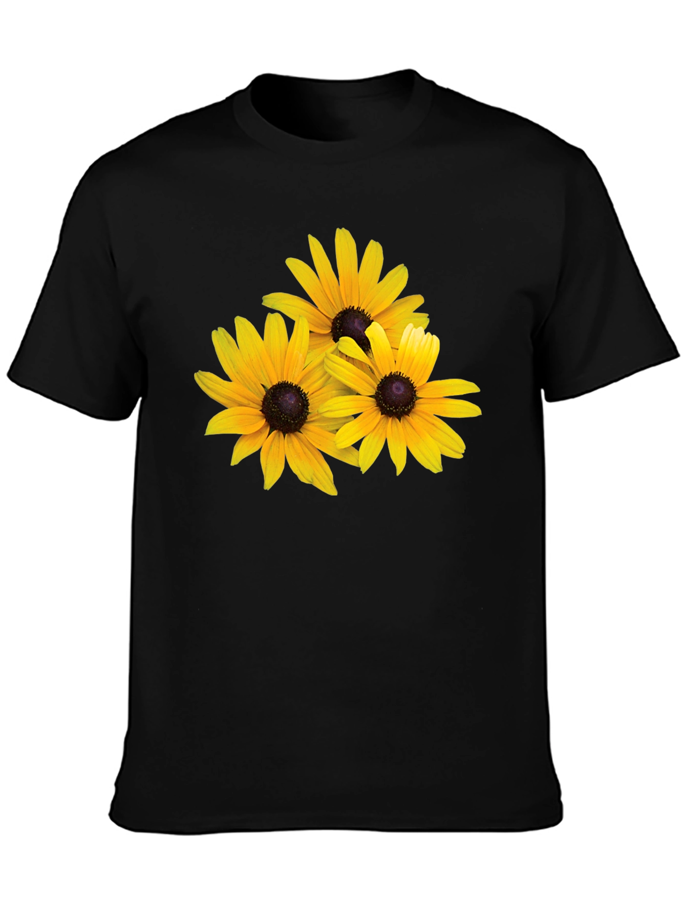 Black T-Shirt with Yellow Daisy Floral Design