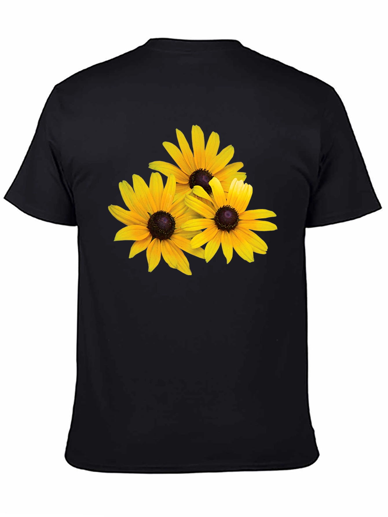 Black T-Shirt with Yellow Daisy Floral Design