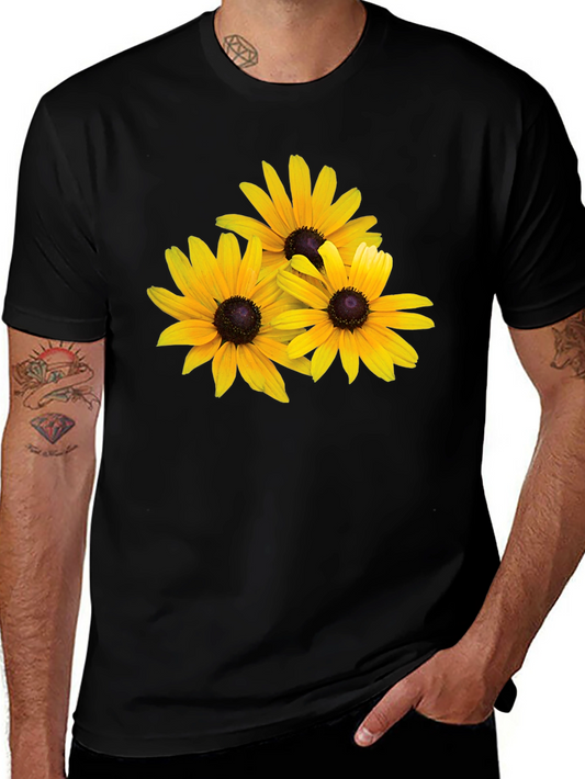 Black T-Shirt with Yellow Daisy Floral Design