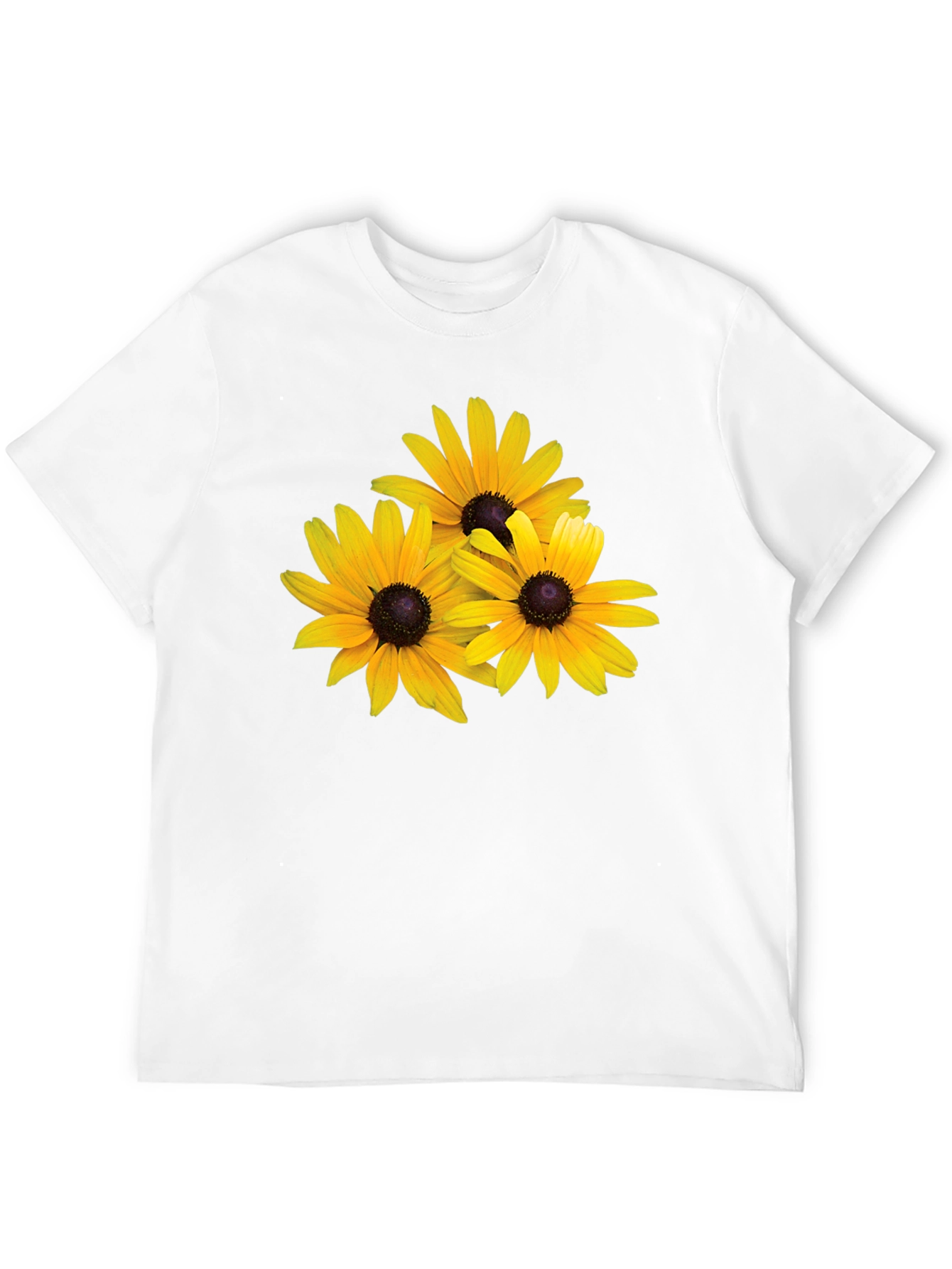 Black T-Shirt with Yellow Daisy Floral Design