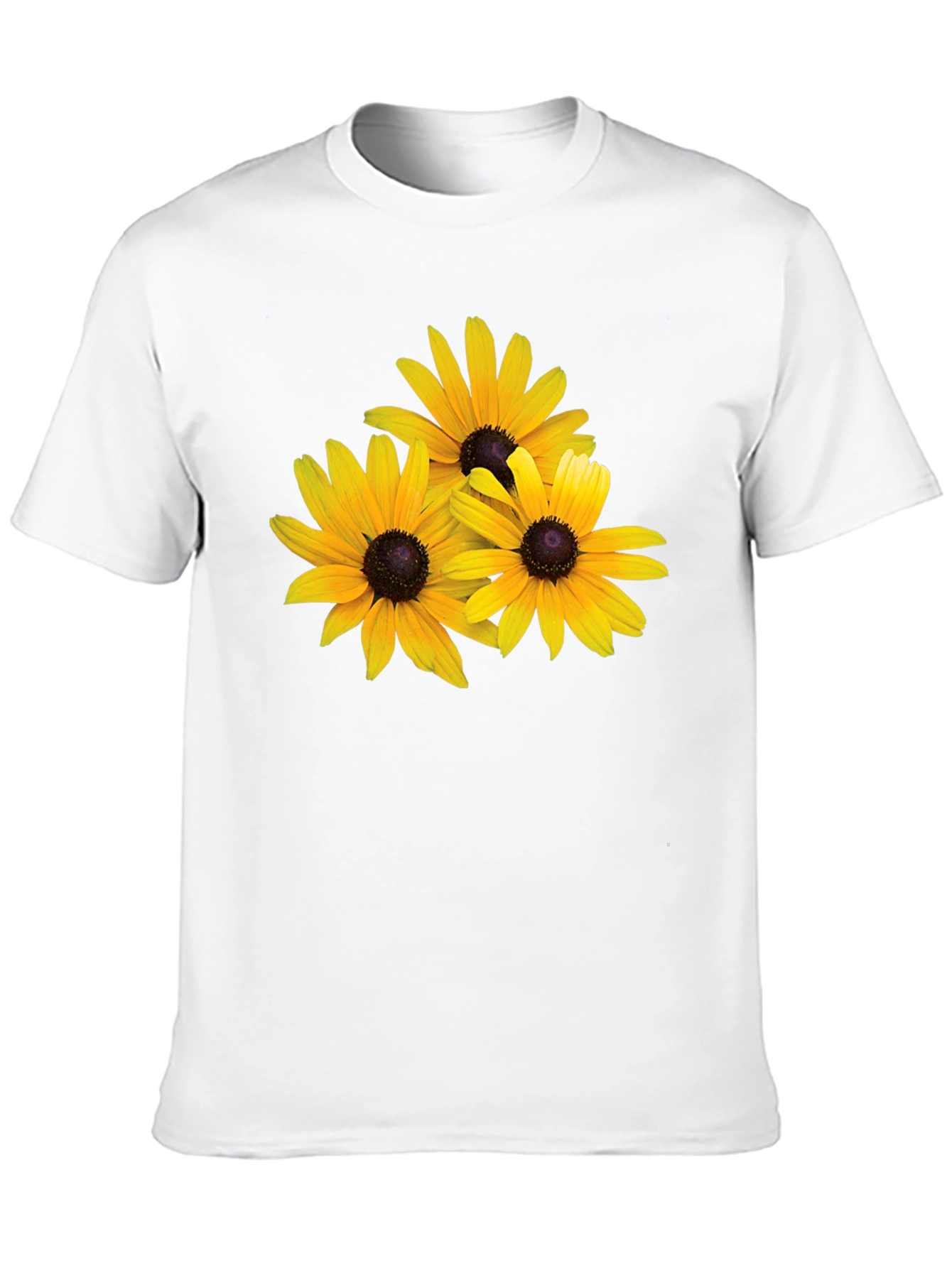Black T-Shirt with Yellow Daisy Floral Design