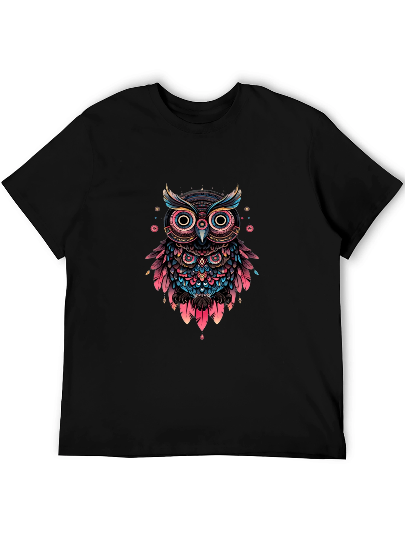 Abstract Owl Graphic Print Black T-Shirt