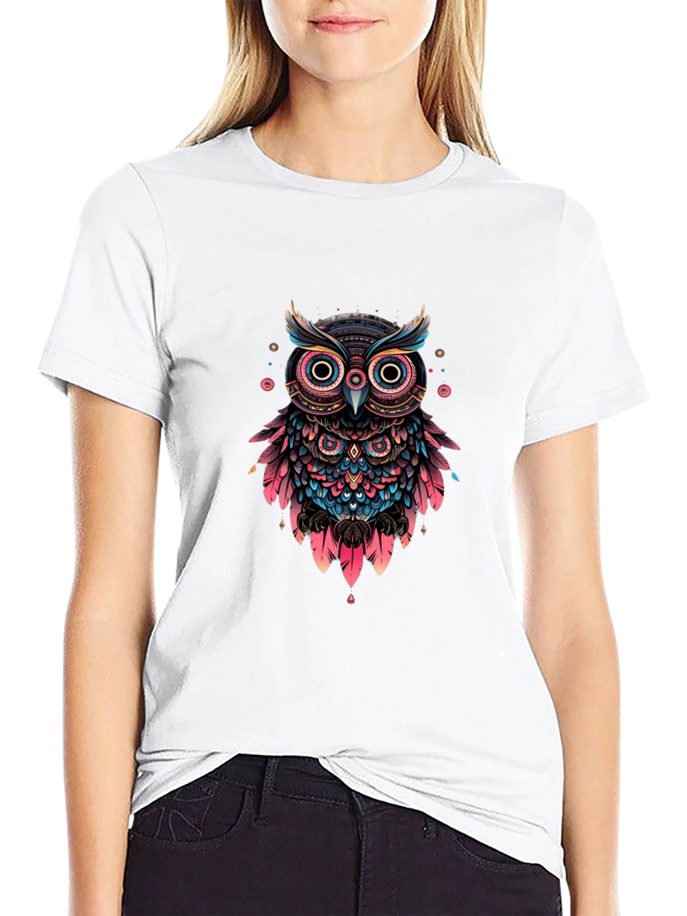 Abstract Owl Graphic Print Black T-Shirt