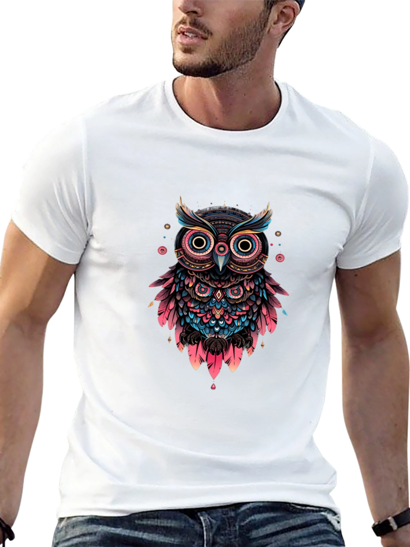 Abstract Owl Graphic Print Black T-Shirt